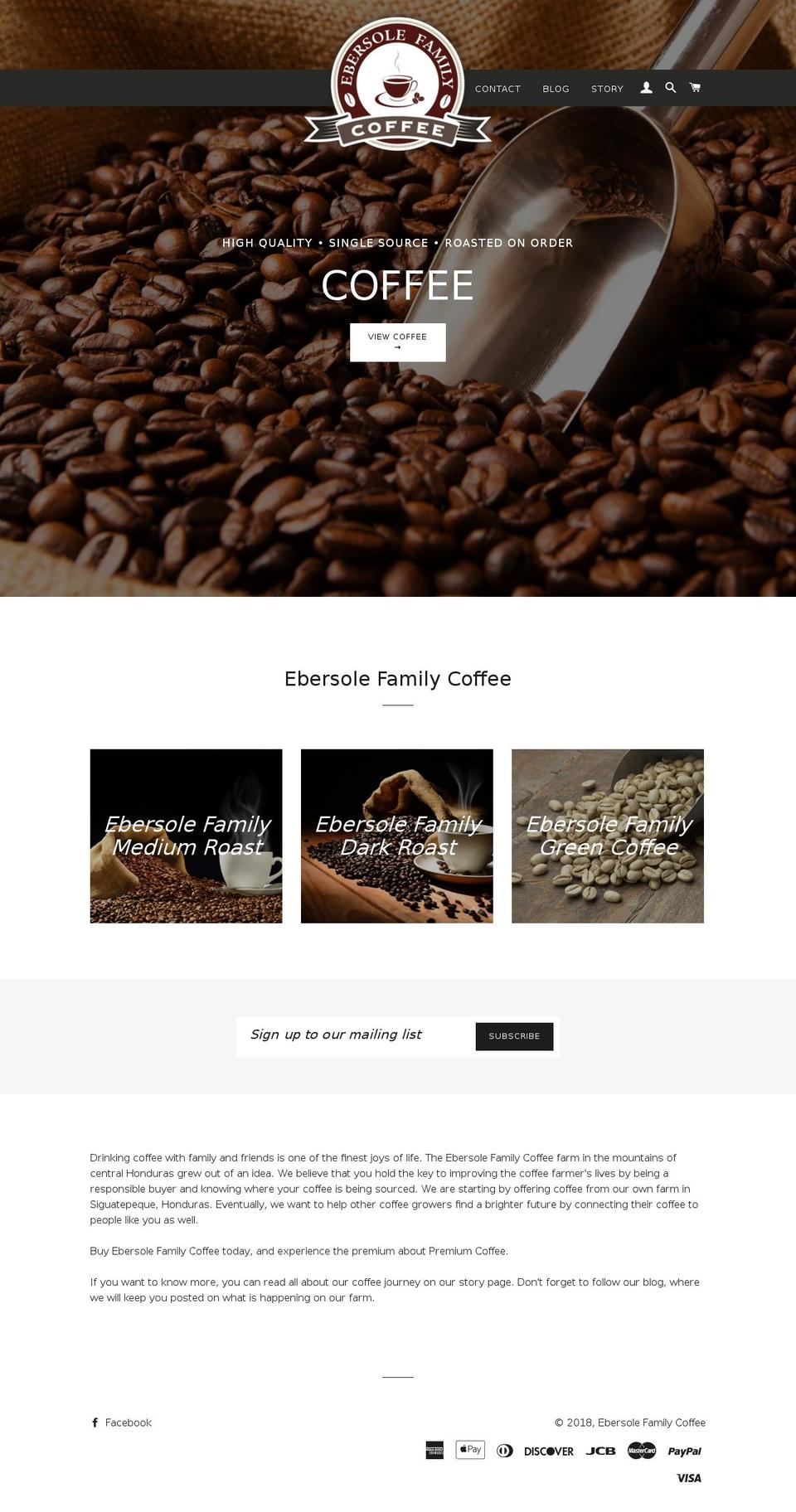 ebersolefamilycoffee.com — Shopify storefront screenshot