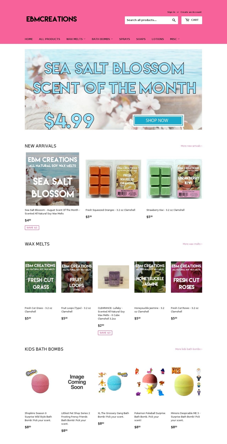 ebmcreations.com — Shopify storefront screenshot
