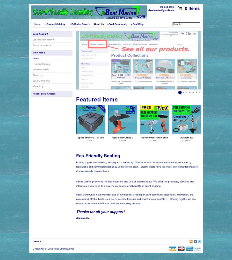 eboatmarine.com shopify website screenshot