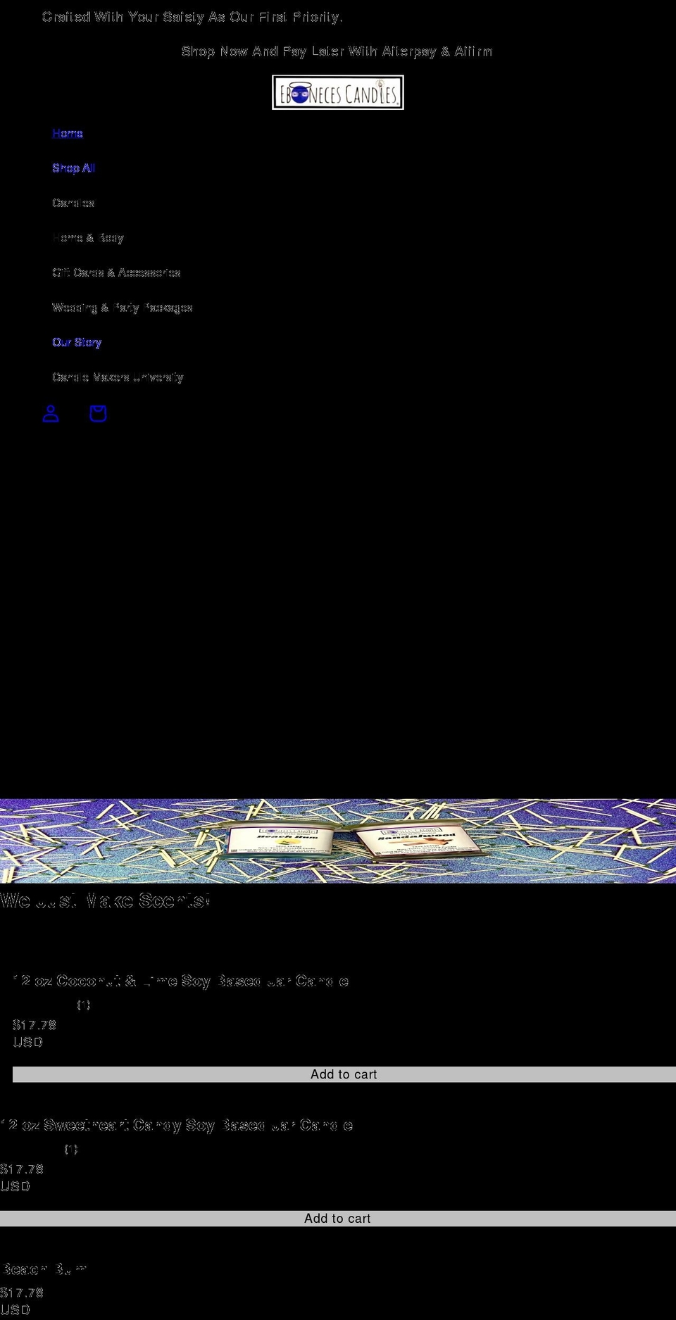 ebonecescandles.com shopify website screenshot