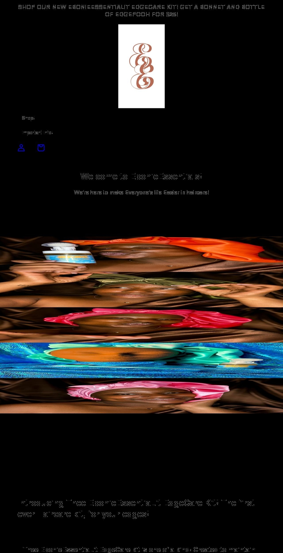 ebonieessentials.com shopify website screenshot