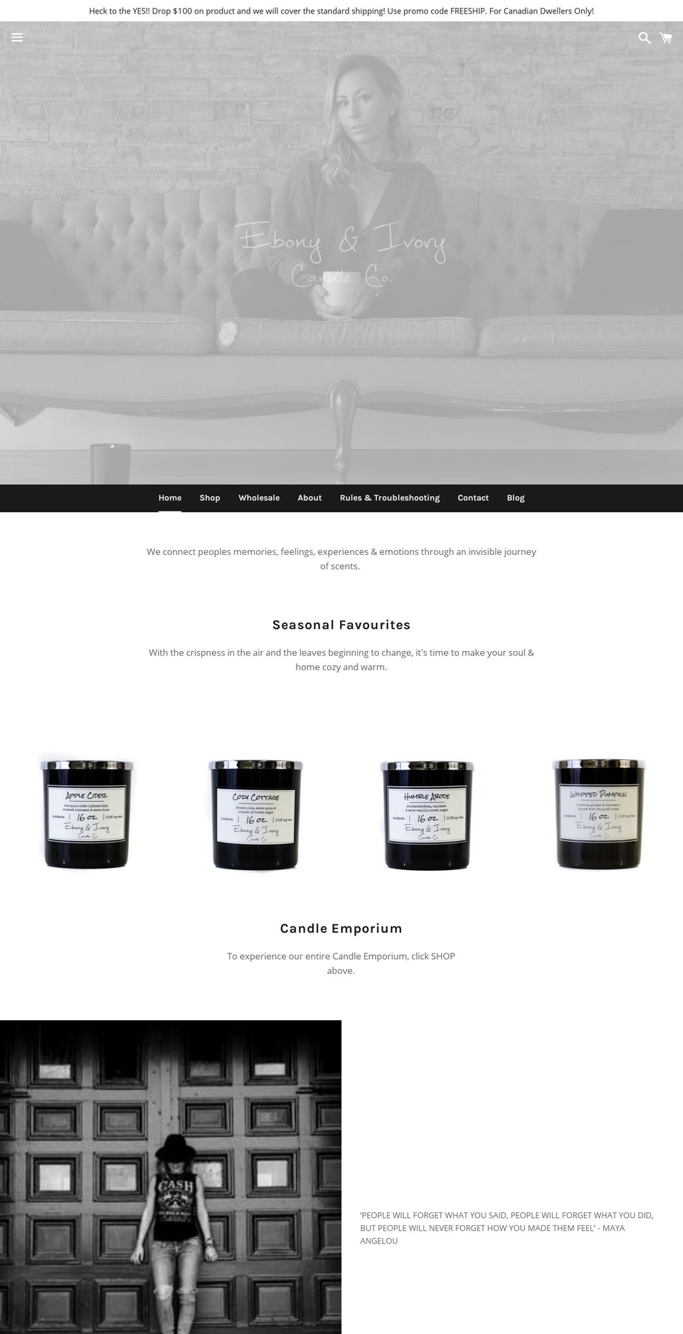 ebonyandivorycandleco.com — Shopify storefront screenshot