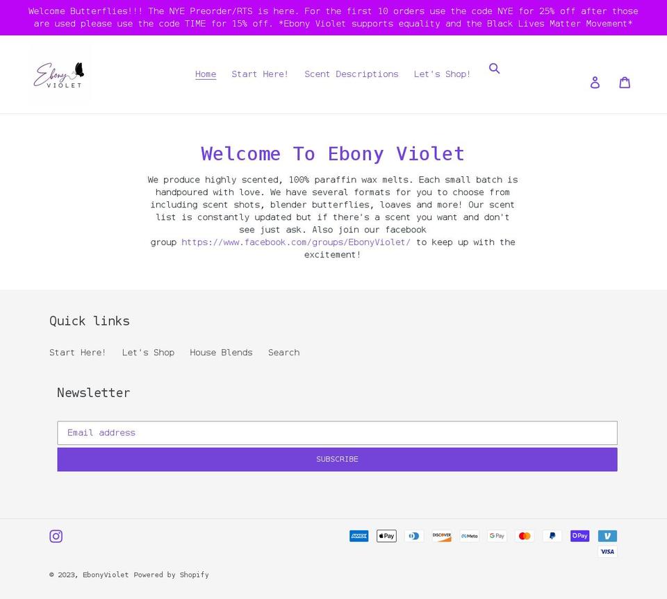 ebonyandviolet.com shopify website screenshot