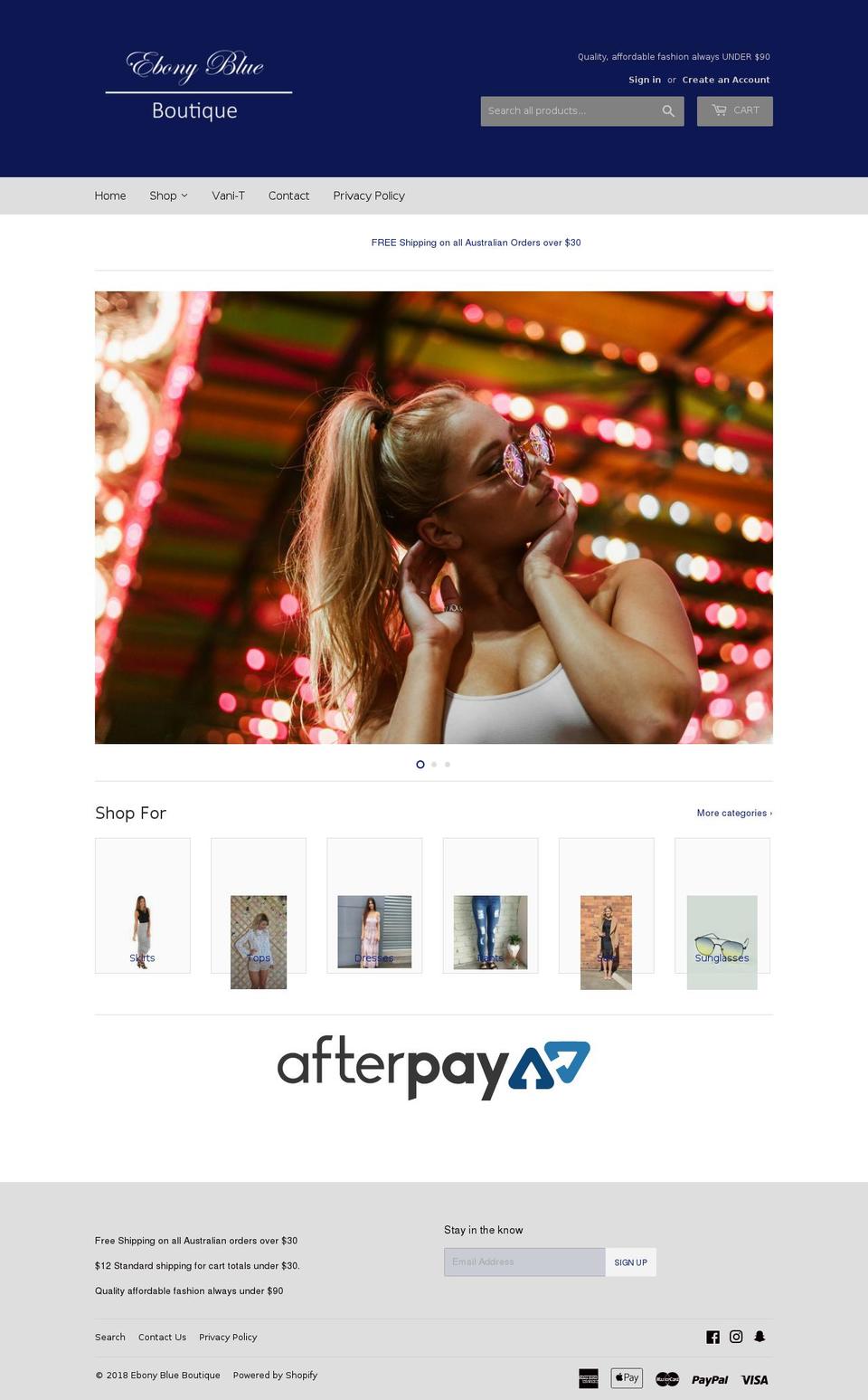 ebonyblueboutique.com shopify website screenshot