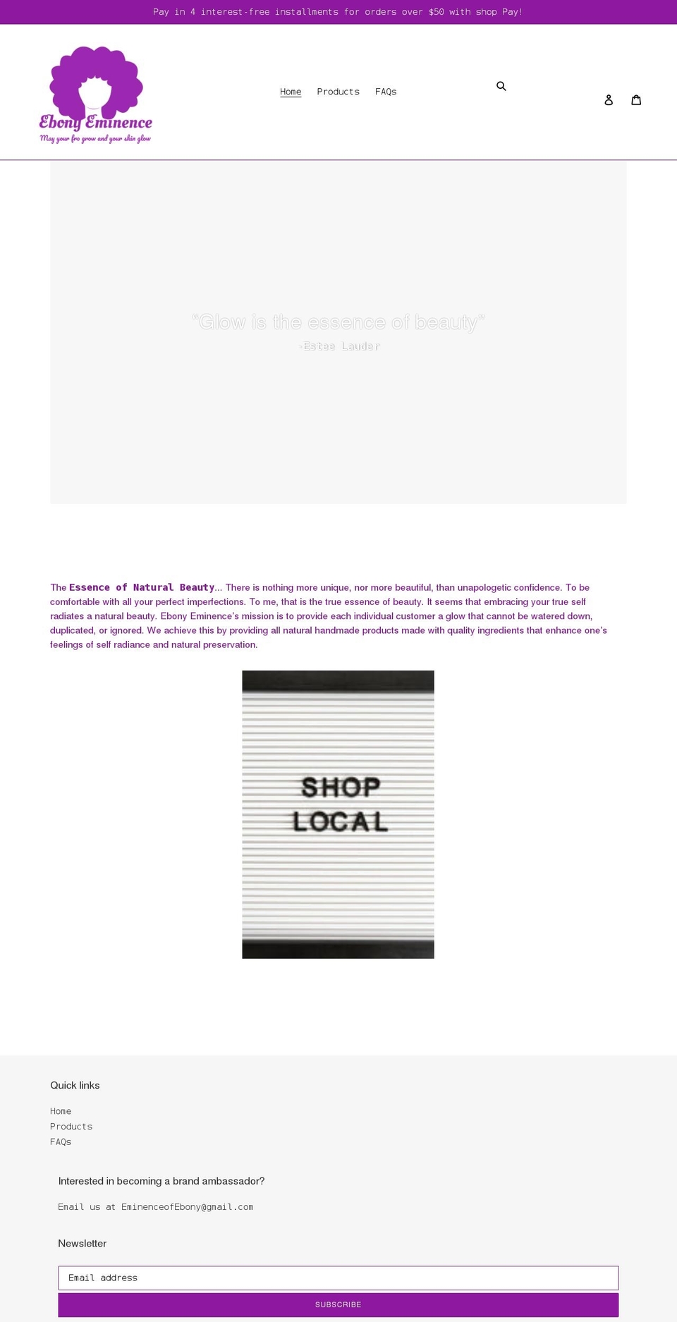 ebonyeminence.com shopify website screenshot