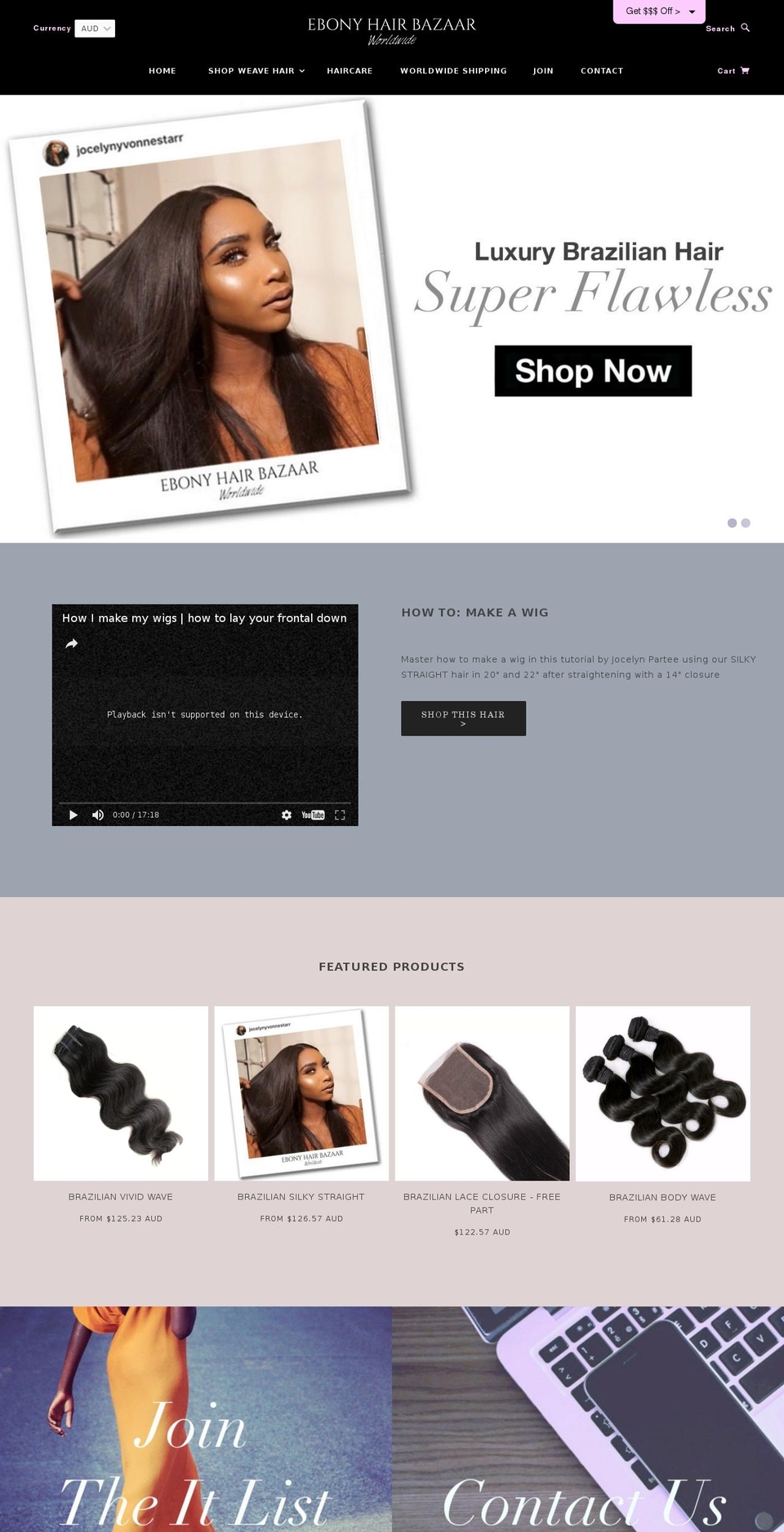 ebonyhairbazaar.com shopify website screenshot