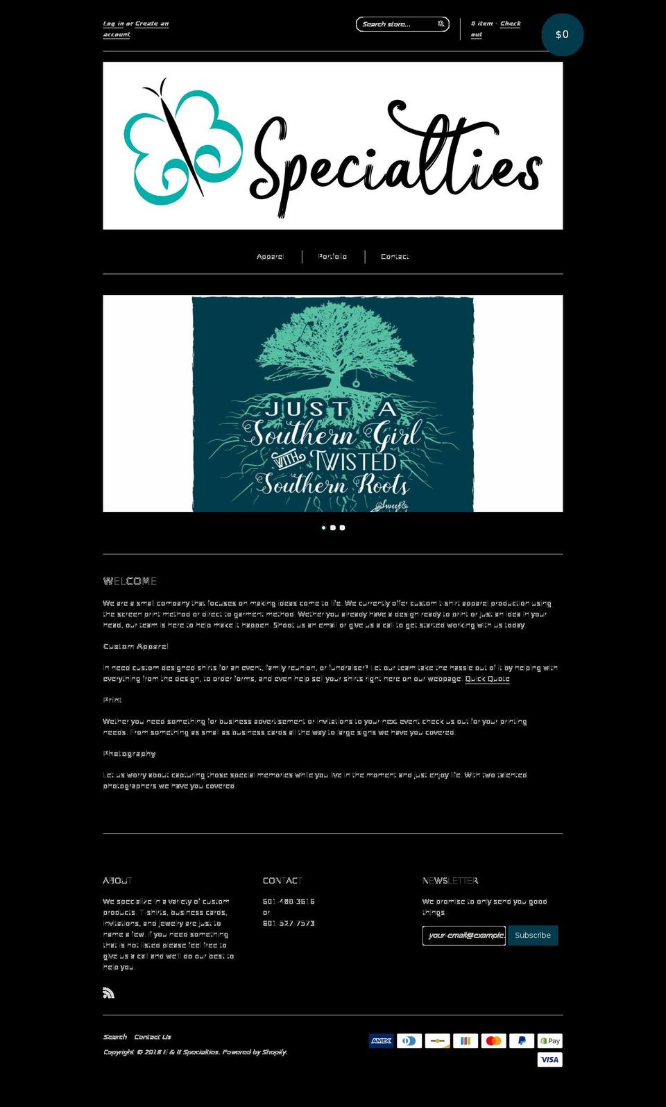 ebspecialties.com — Shopify storefront screenshot