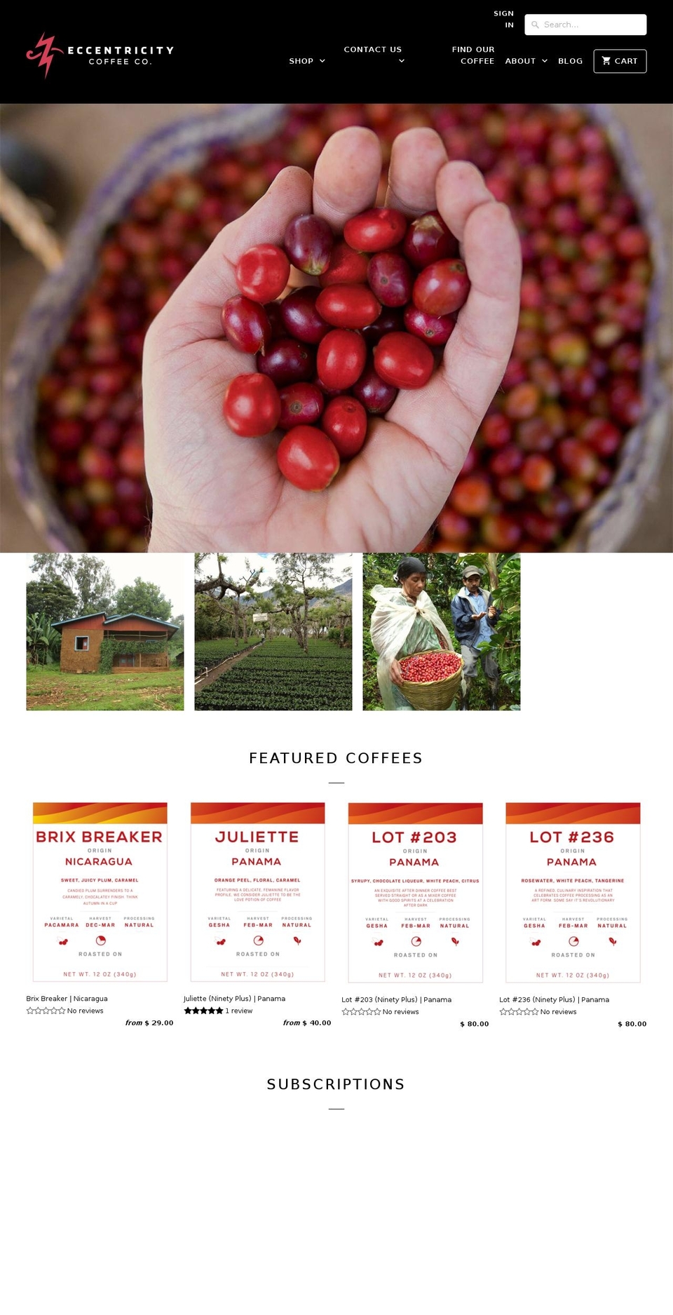 eccentricitycoffee.com shopify website screenshot