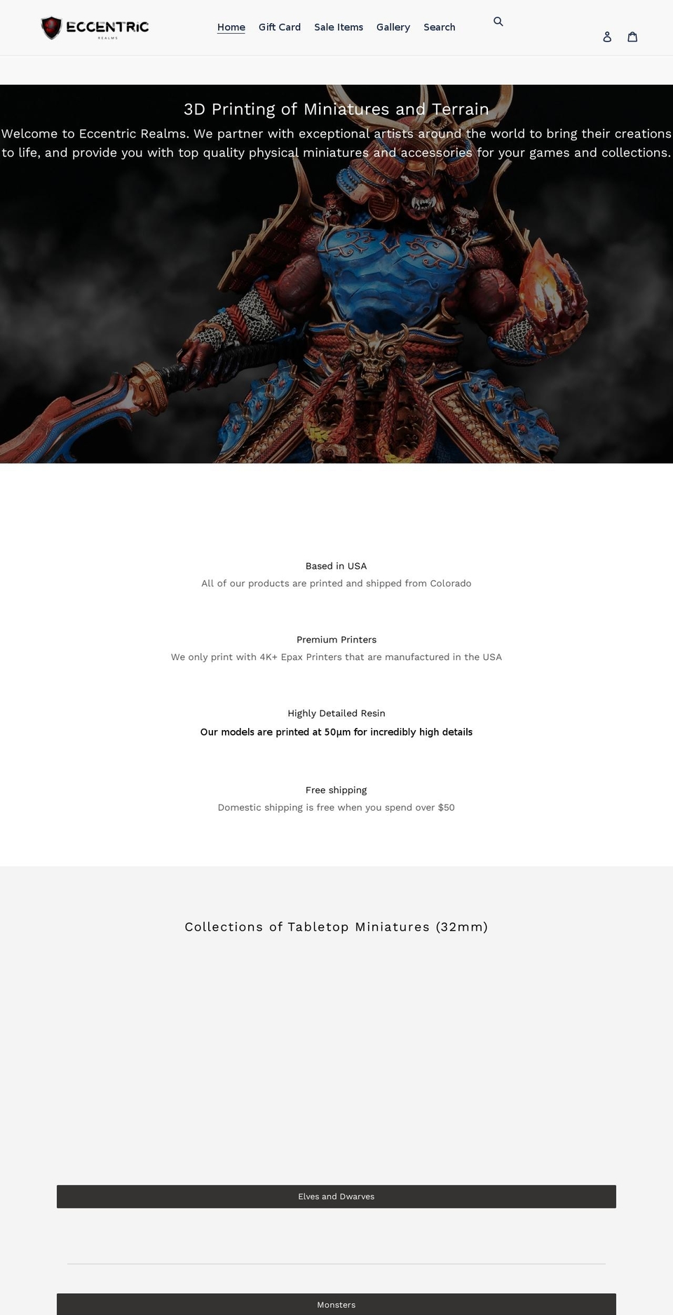 eccentricrealms.com shopify website screenshot