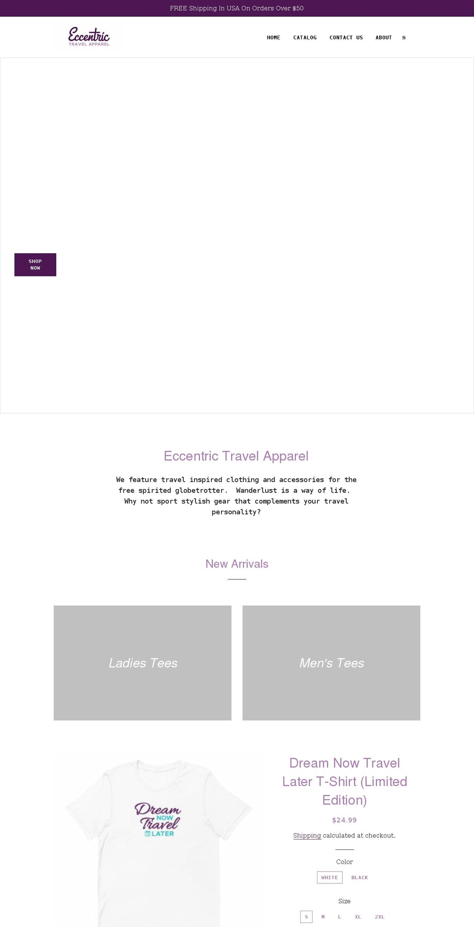eccentrictravelapparel.com shopify website screenshot