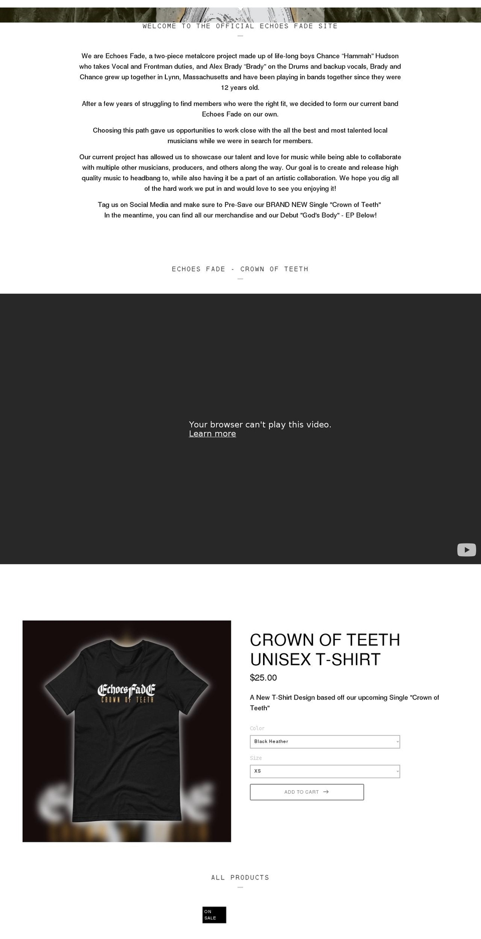 echoesfade.com shopify website screenshot