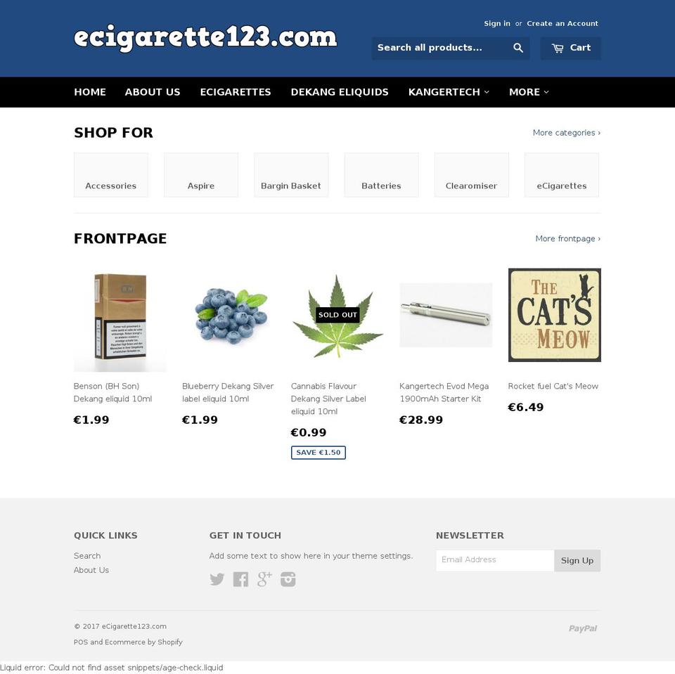 ecigarette123.com shopify website screenshot