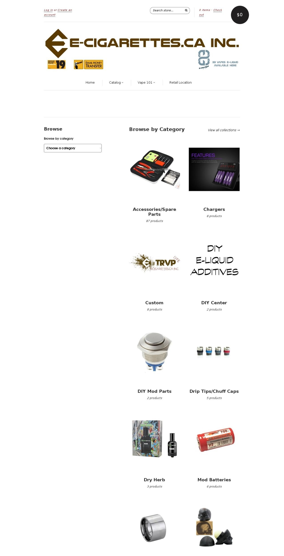 ecigarettes.ca shopify website screenshot