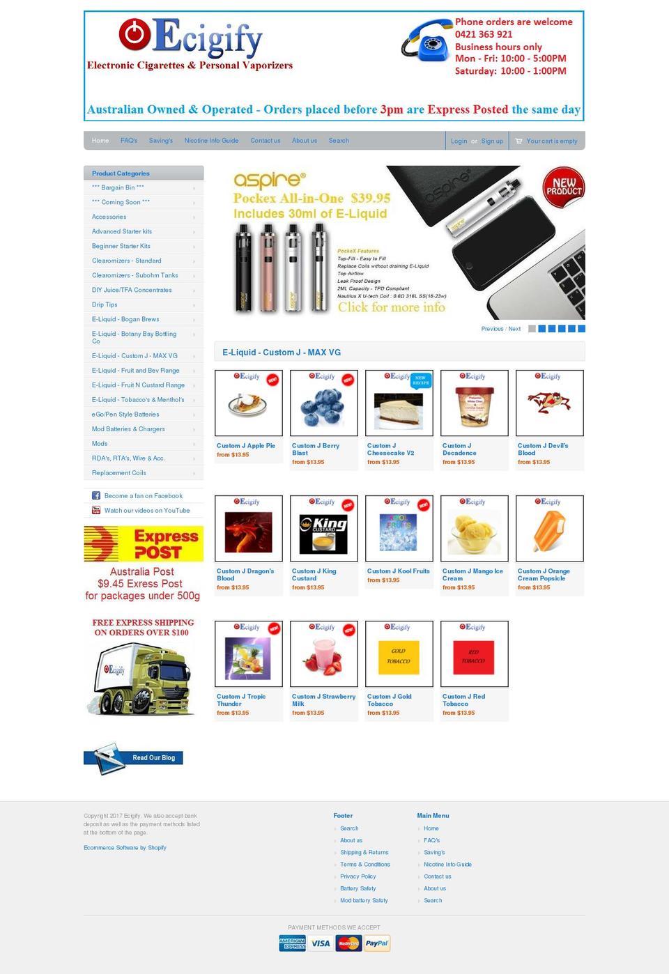 ecigarettesaustralia.com shopify website screenshot