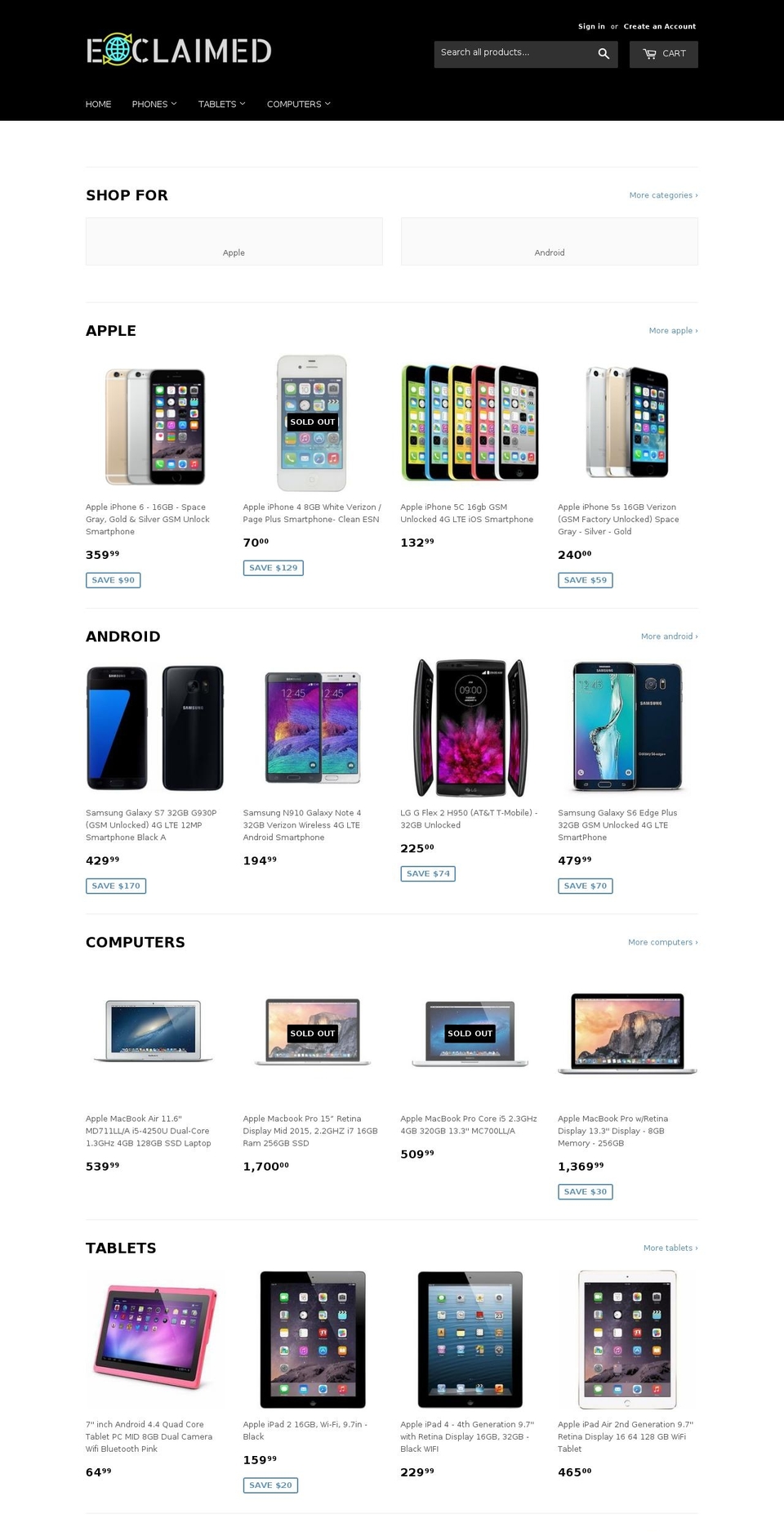 eclaimed.com shopify website screenshot