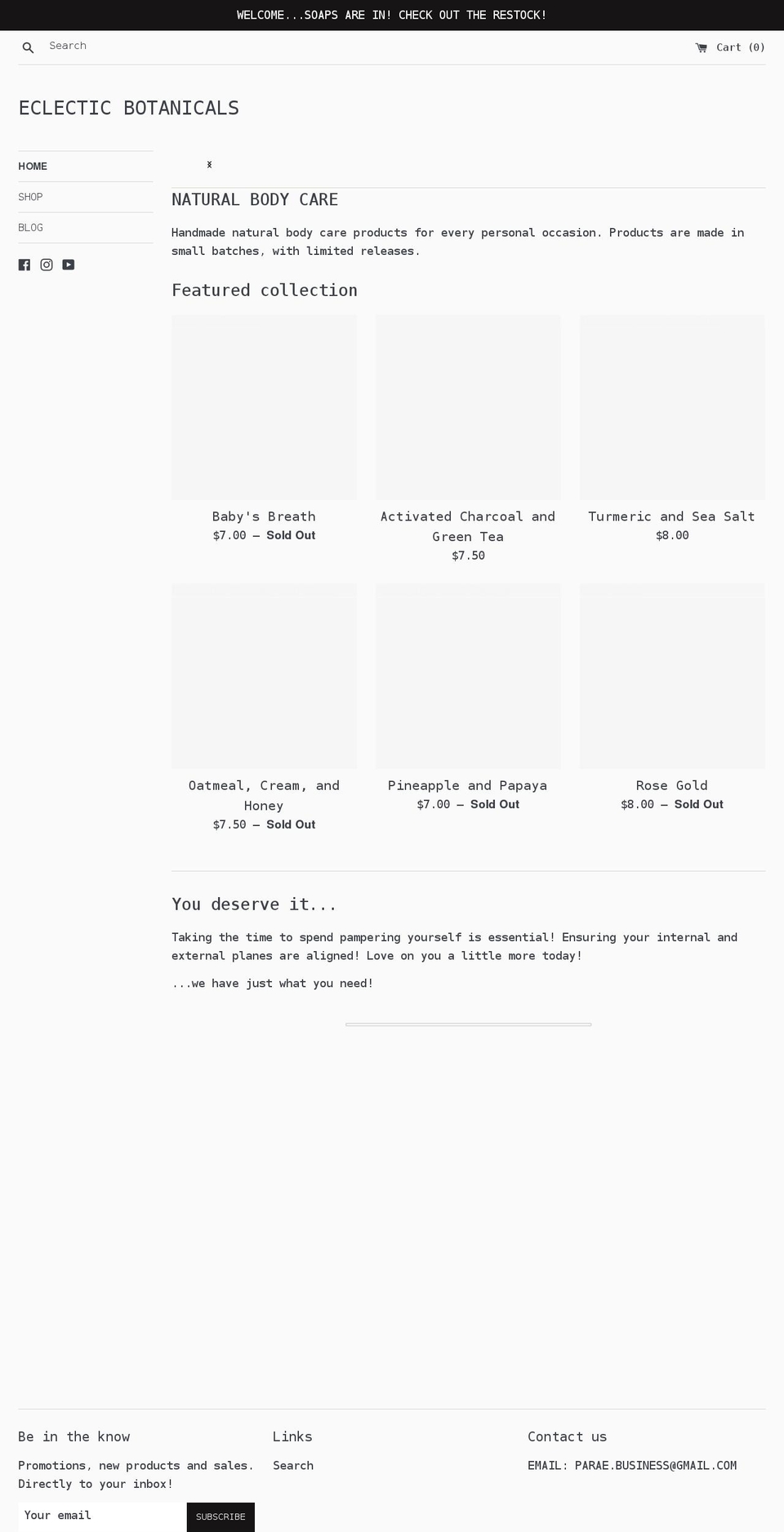 eclecticbotanicals.com shopify website screenshot