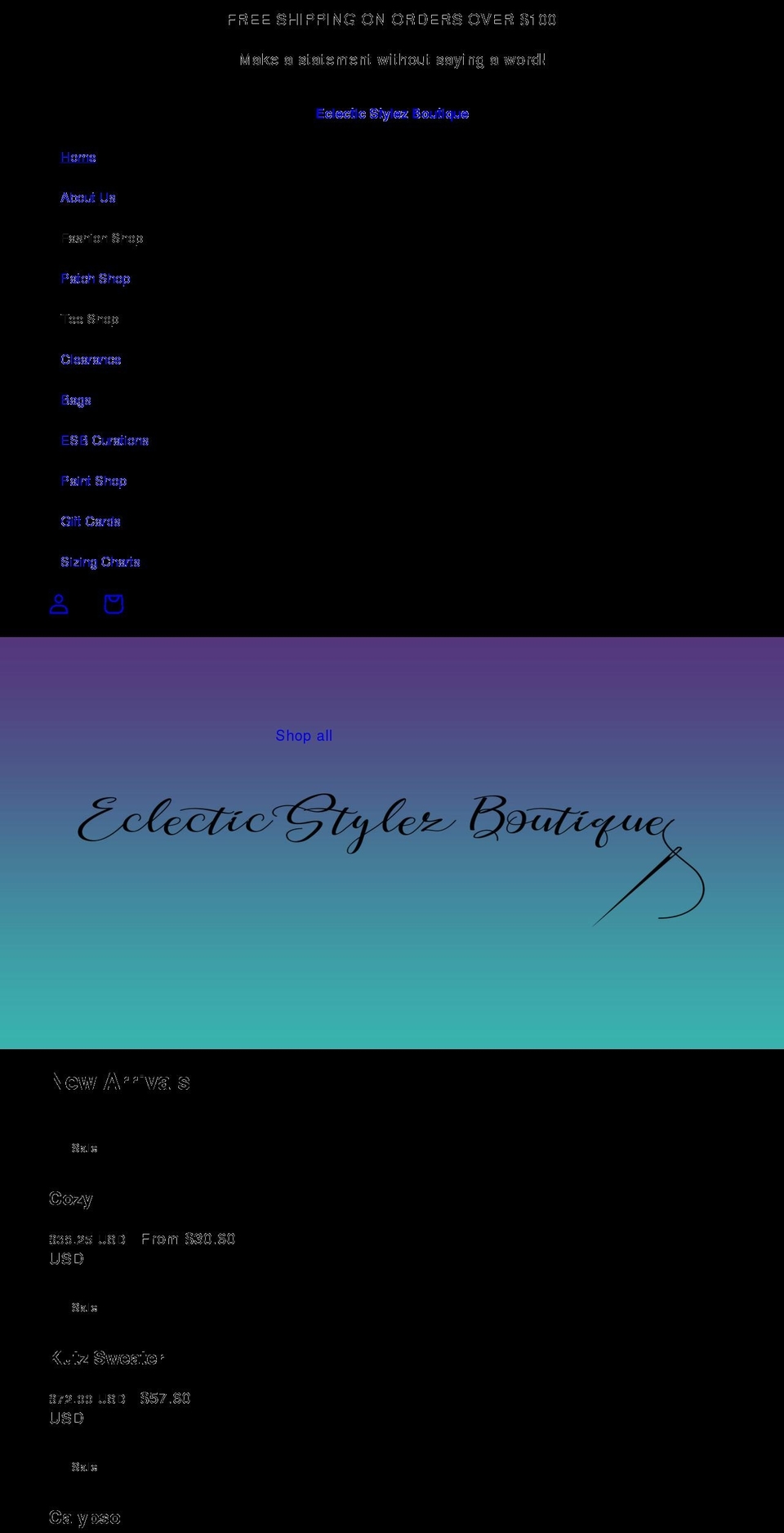 eclecticstylezboutique.com shopify website screenshot