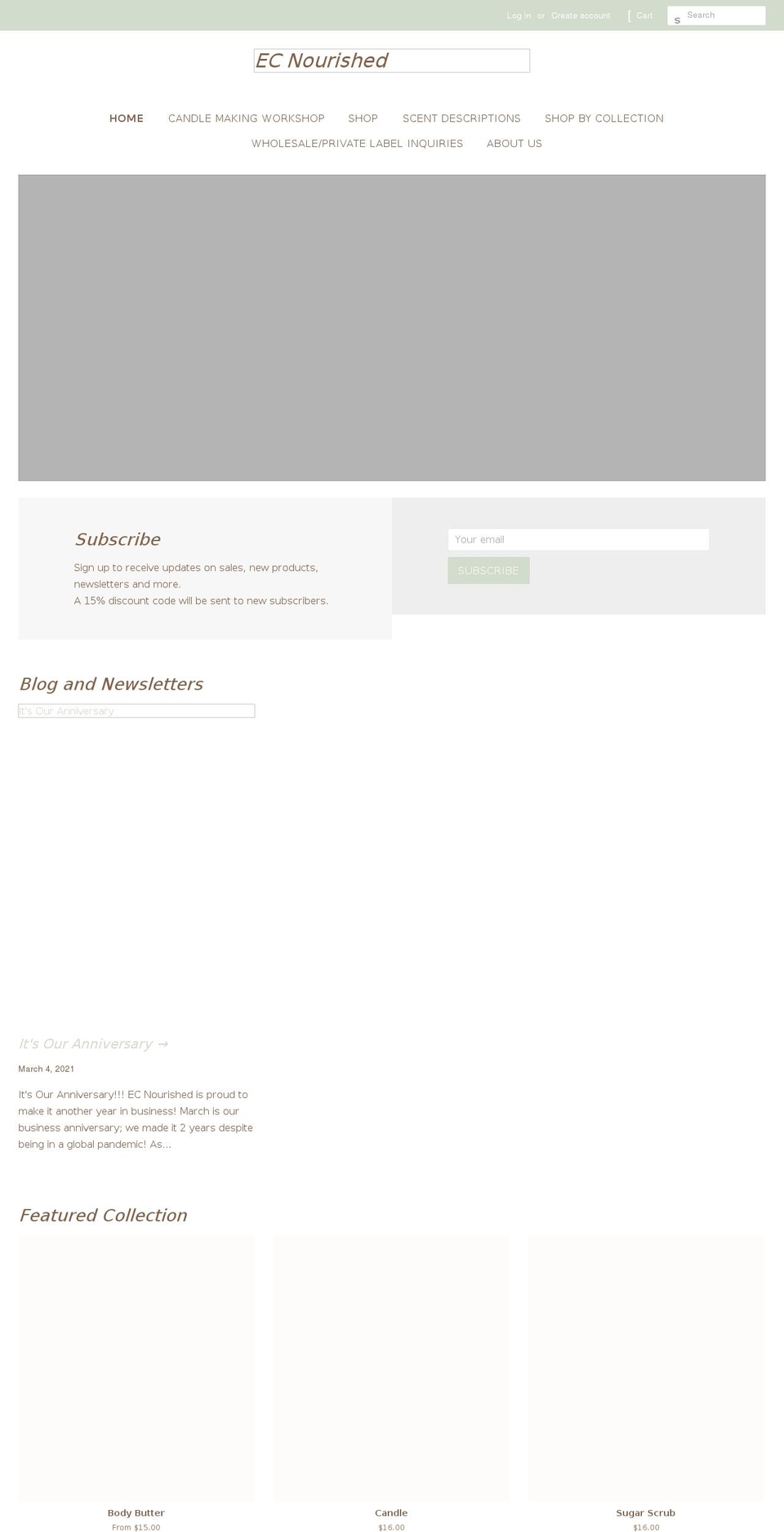 ecnourished.com shopify website screenshot
