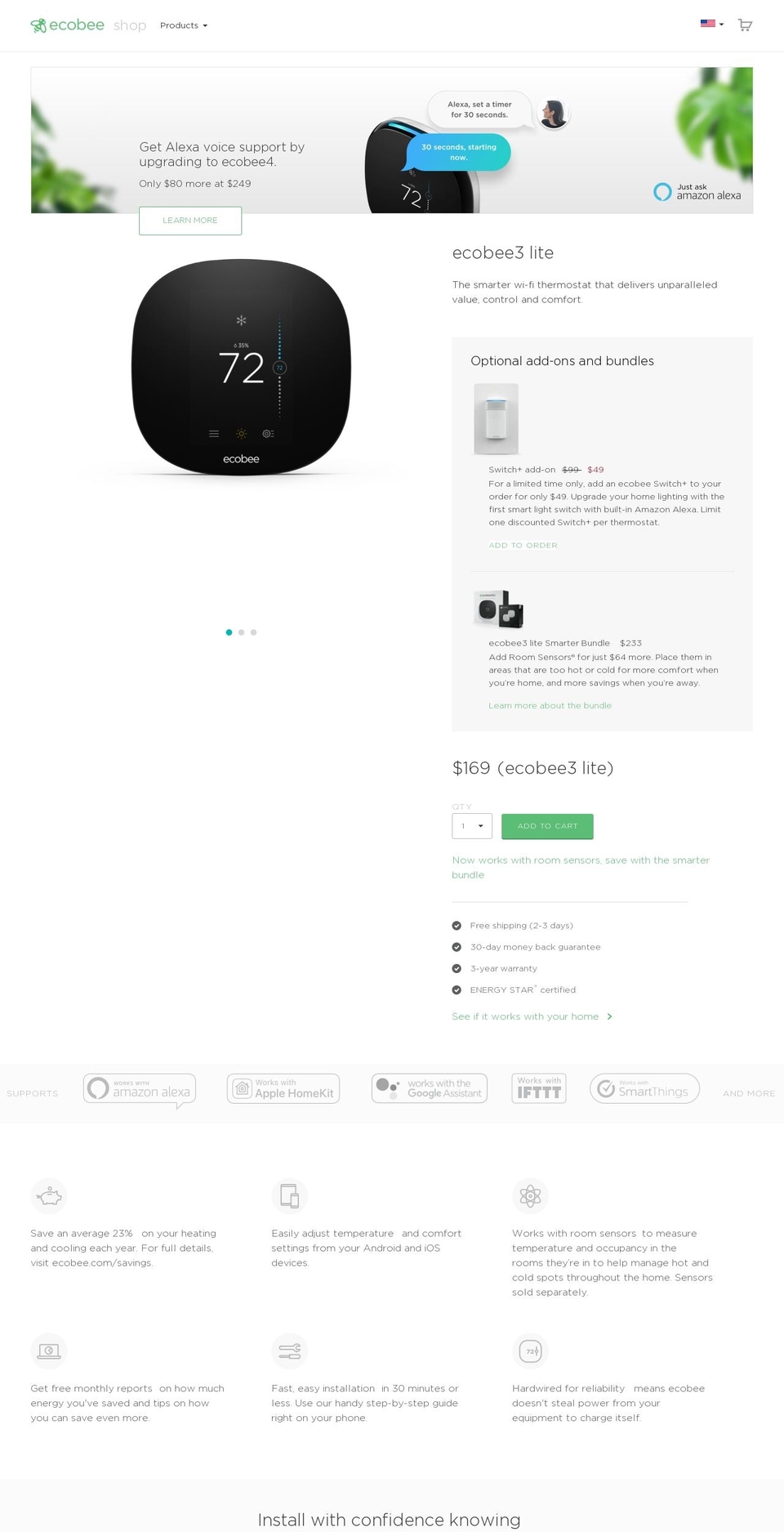 ecobee3lite.com shopify website screenshot