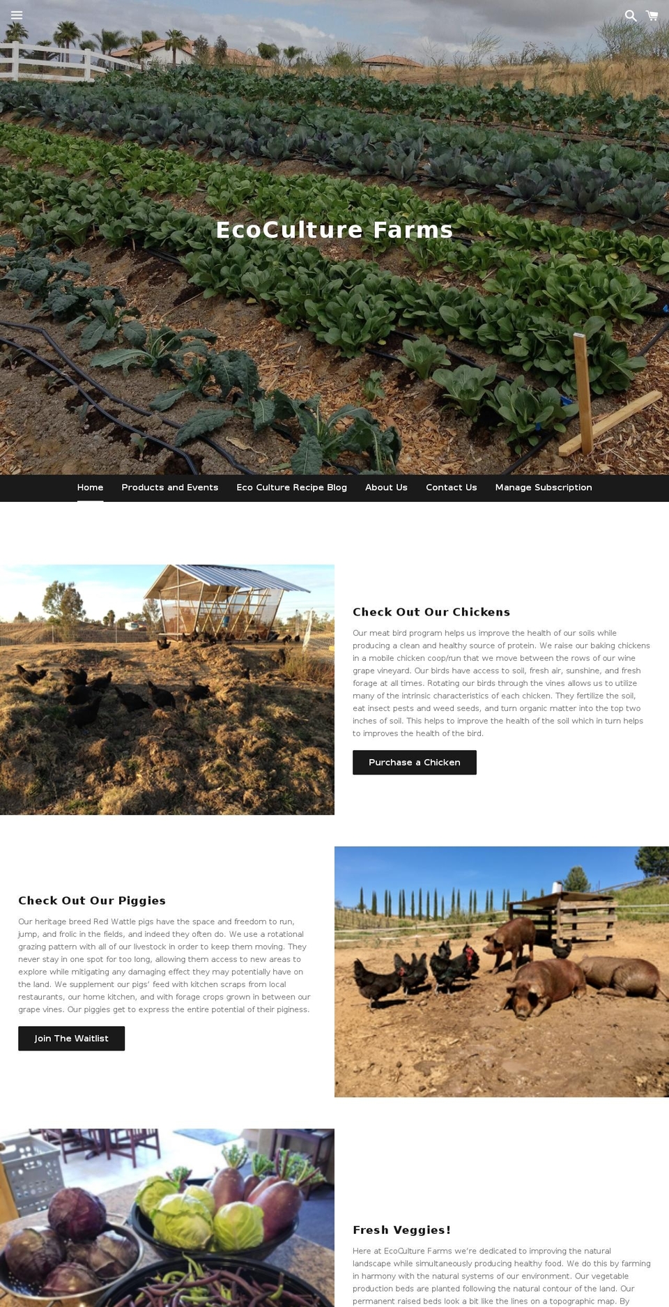 ecoculturefarms.org shopify website screenshot