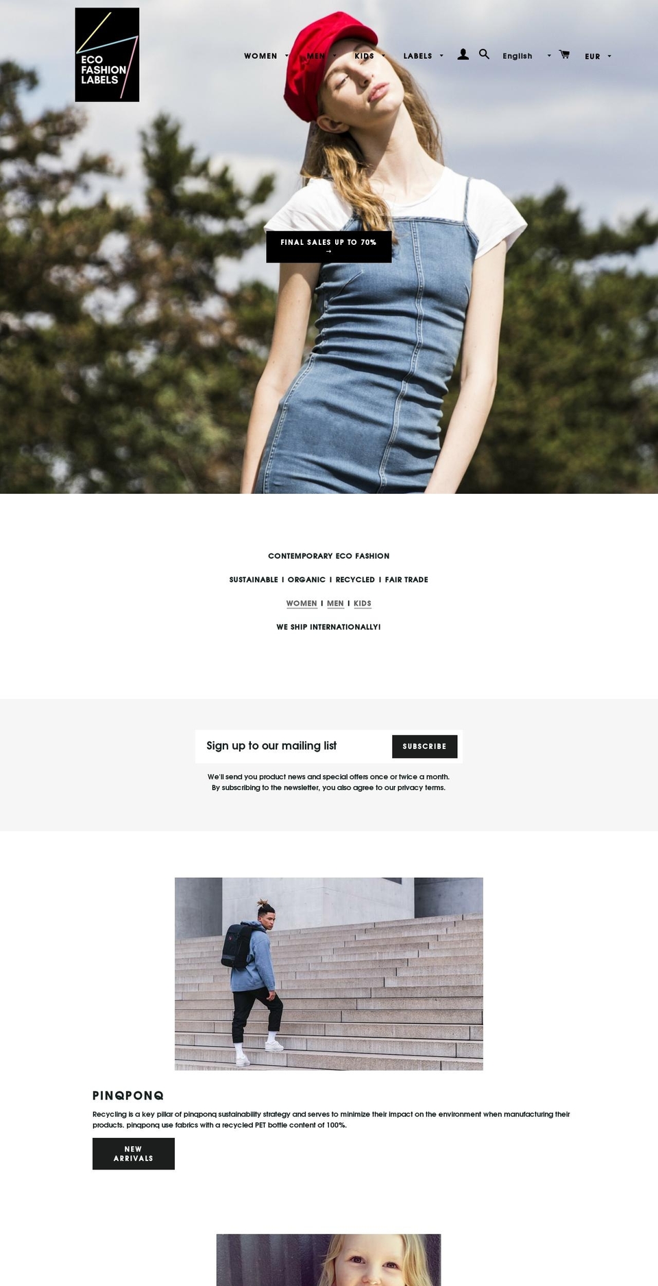 ecofashionlabels.com shopify website screenshot