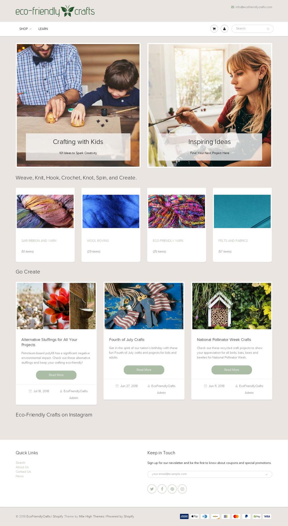 ecofriendlycrafts.com shopify website screenshot