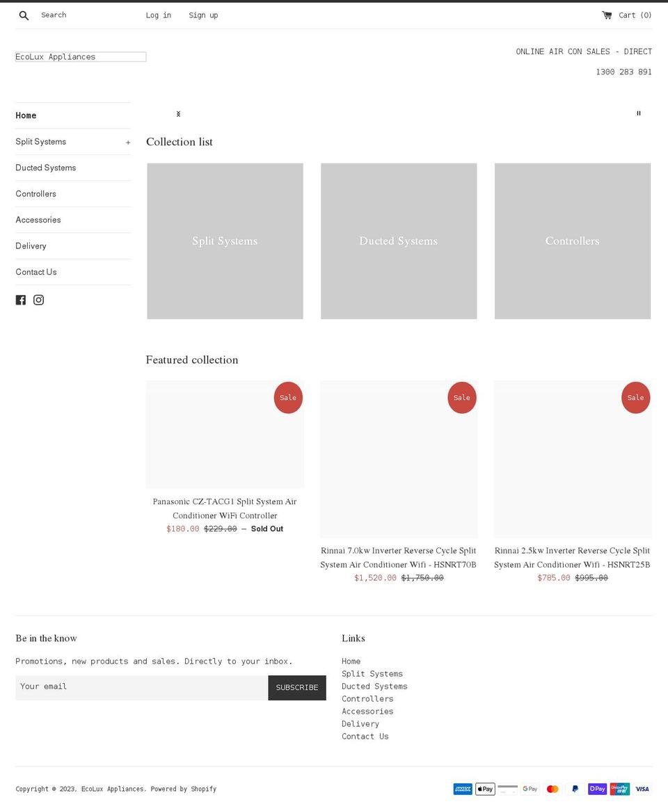 ecoluxappliances.com.au shopify website screenshot