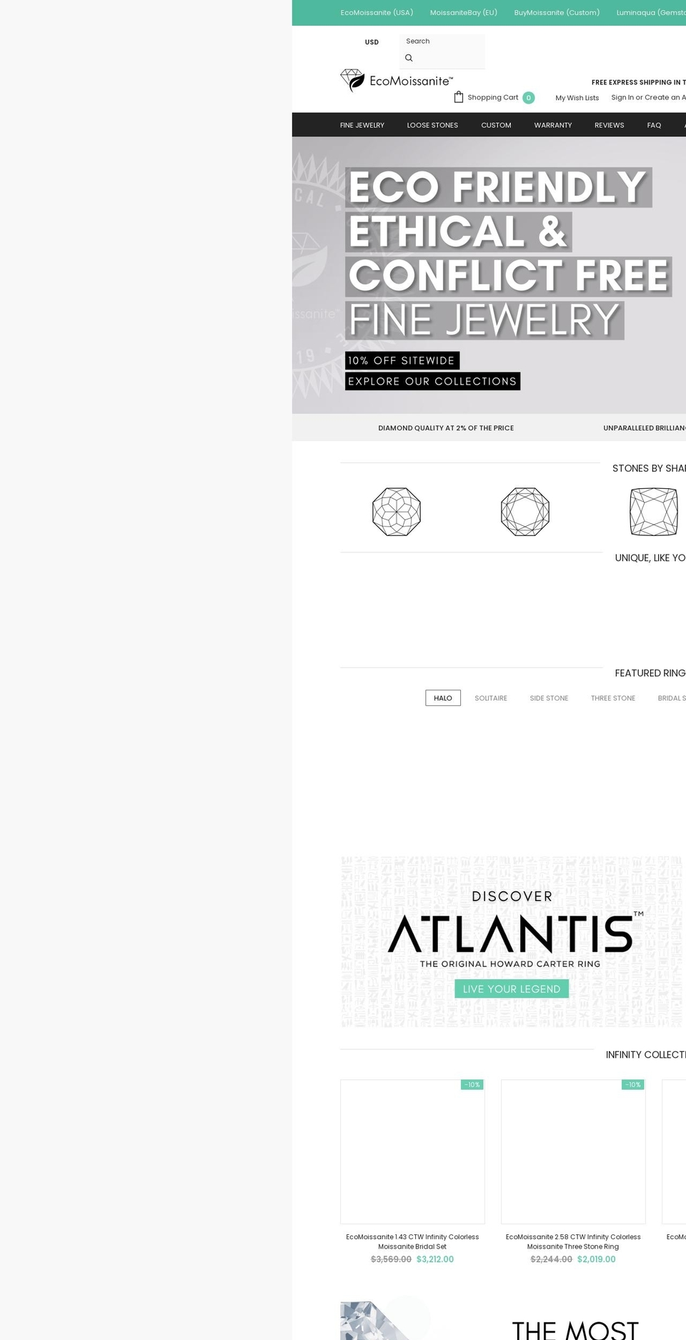 ecomoissanite.com shopify website screenshot