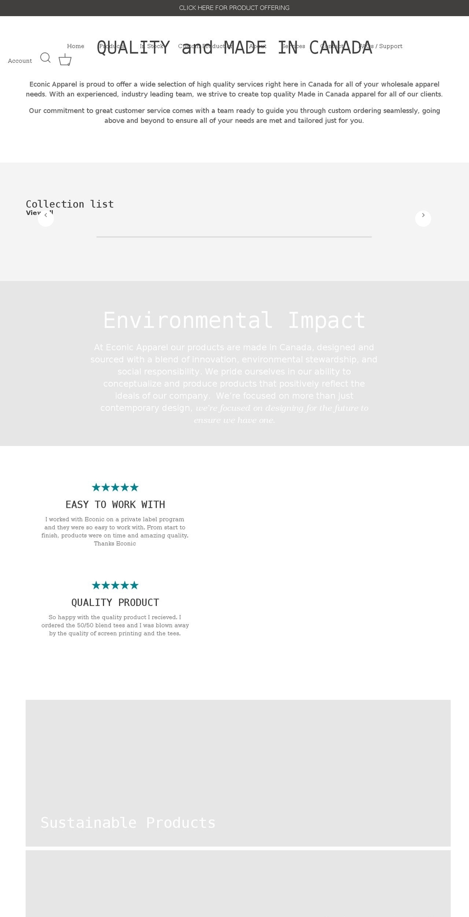 econicapparel.com shopify website screenshot