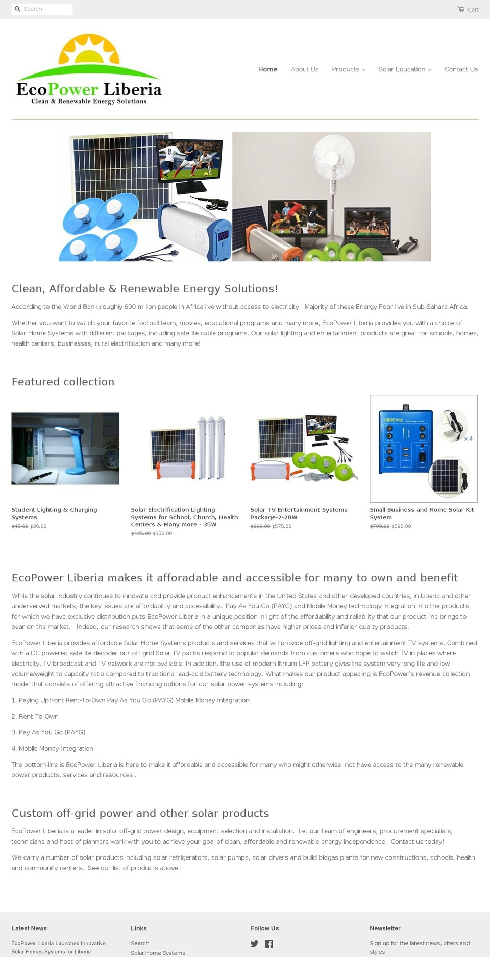 ecopowerliberia.com shopify website screenshot