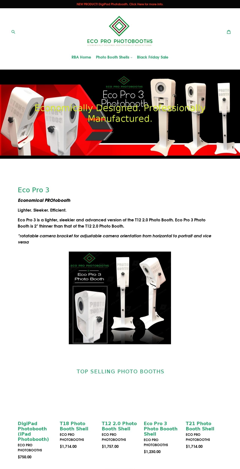 ecoprophotobooths.com shopify website screenshot