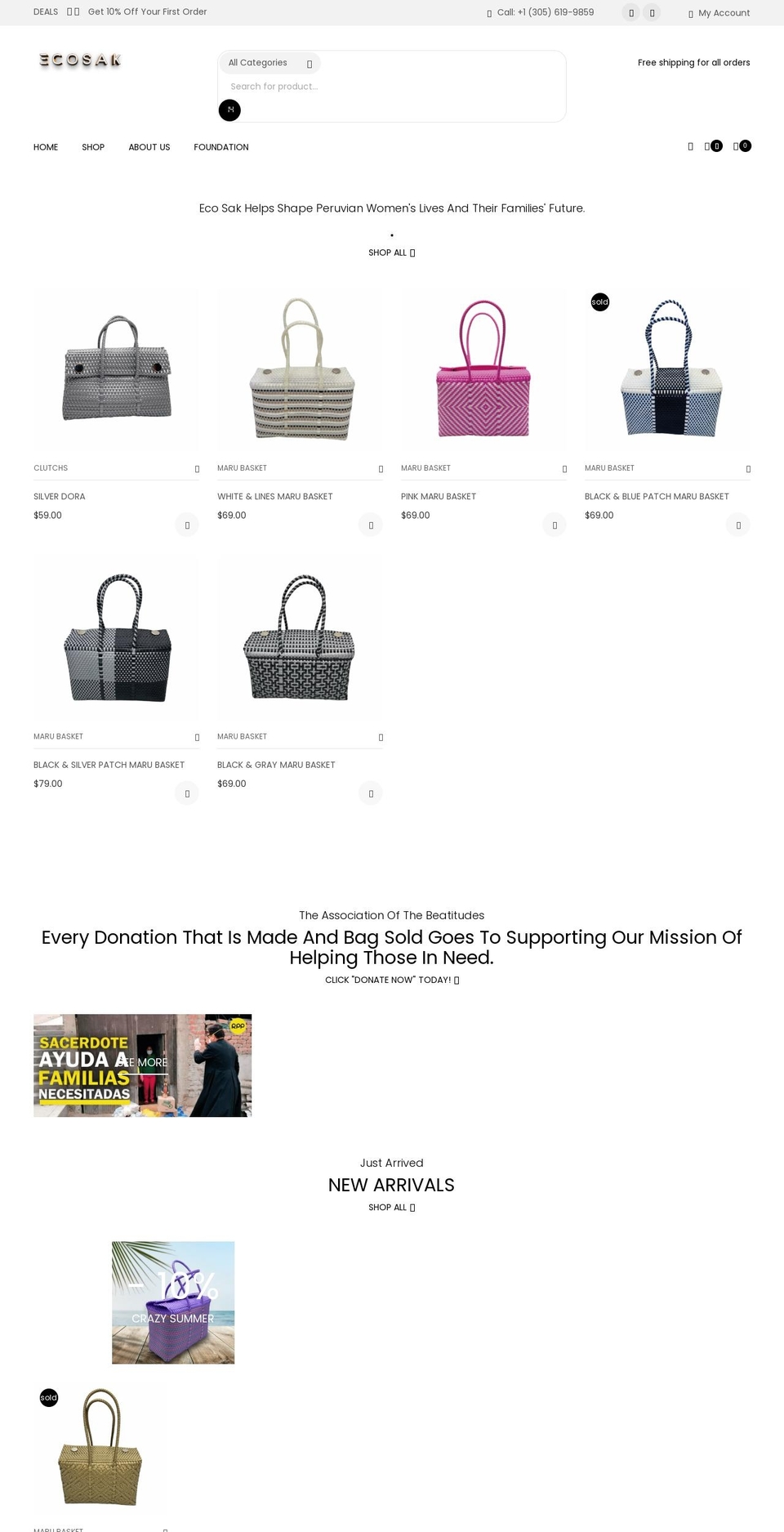ecosak-bags.myshopify.com shopify website screenshot