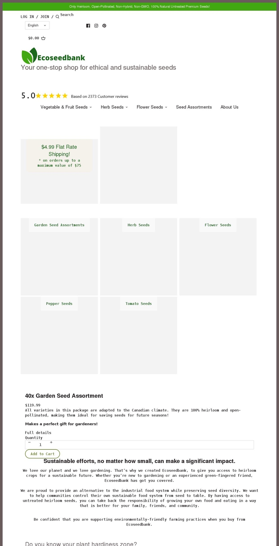 ecoseedbank.com shopify website screenshot