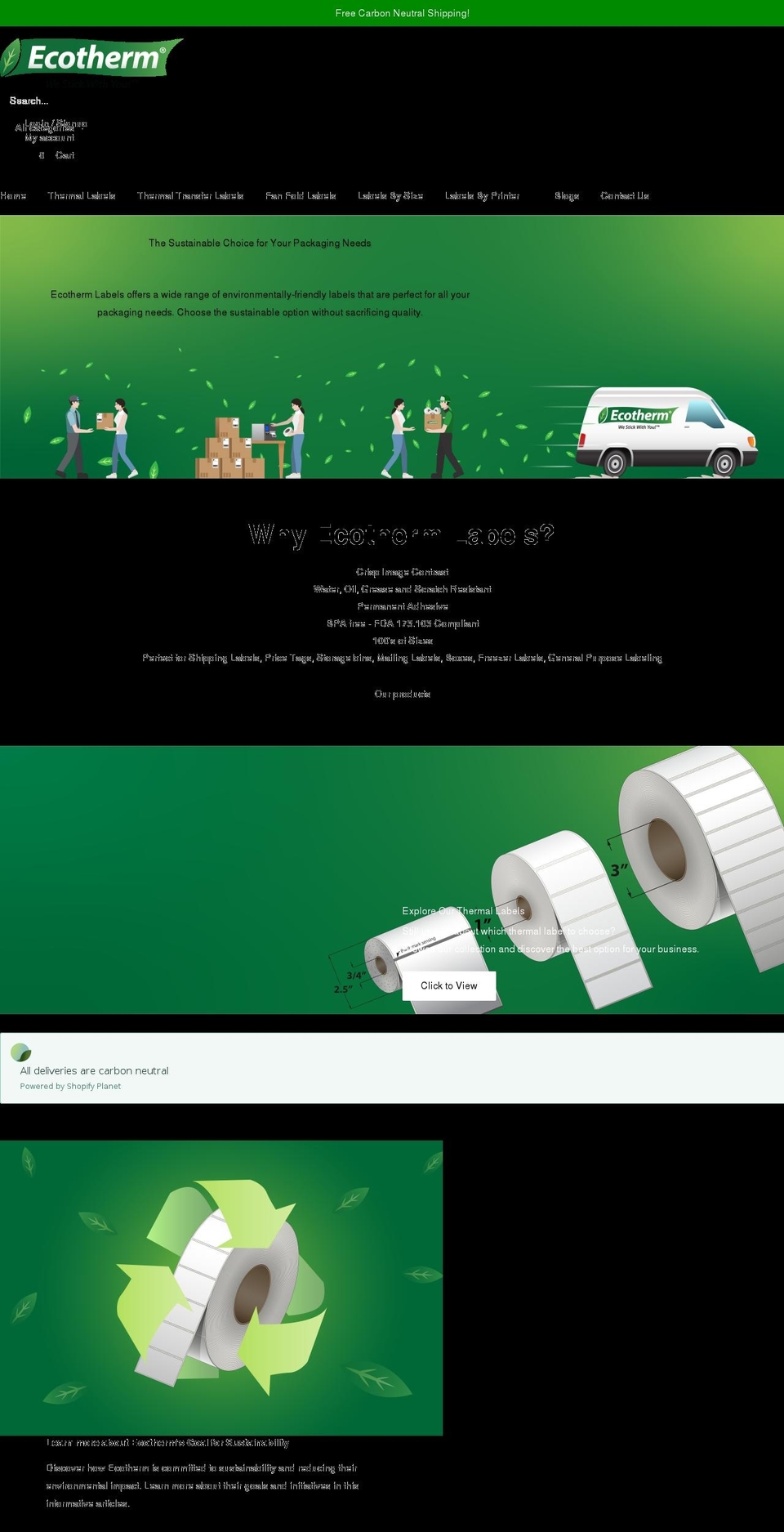 ecothermlabels.com shopify website screenshot