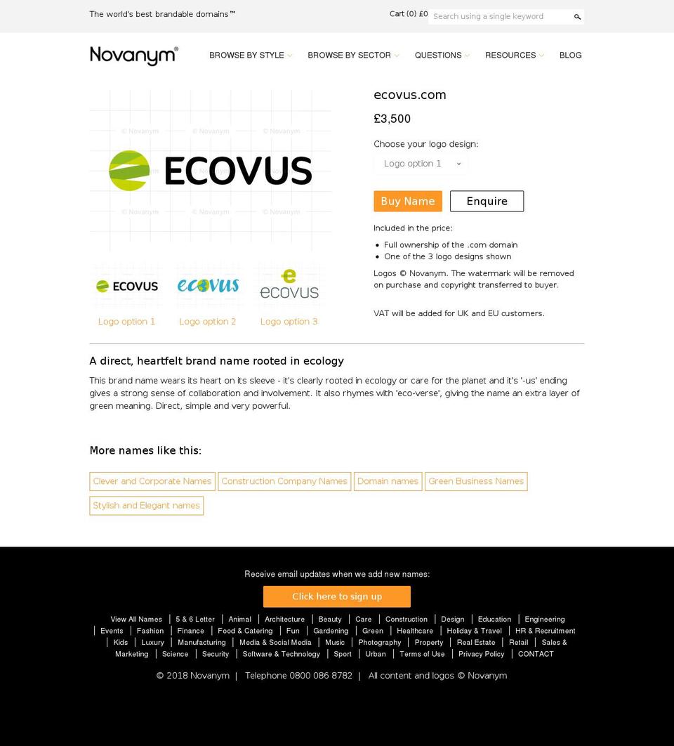 ecovus.com — Shopify storefront screenshot