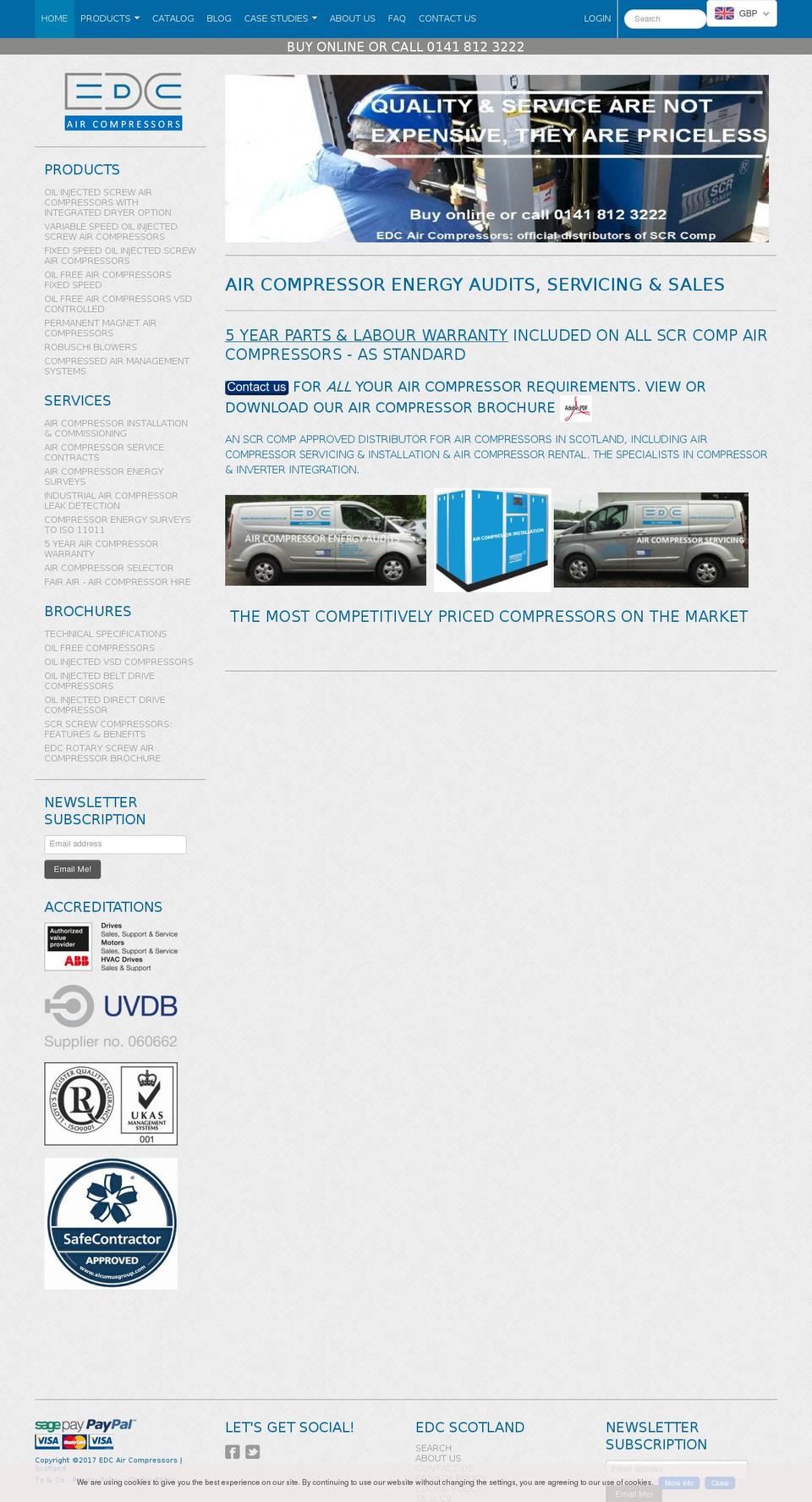 edcaircompressors.com shopify website screenshot