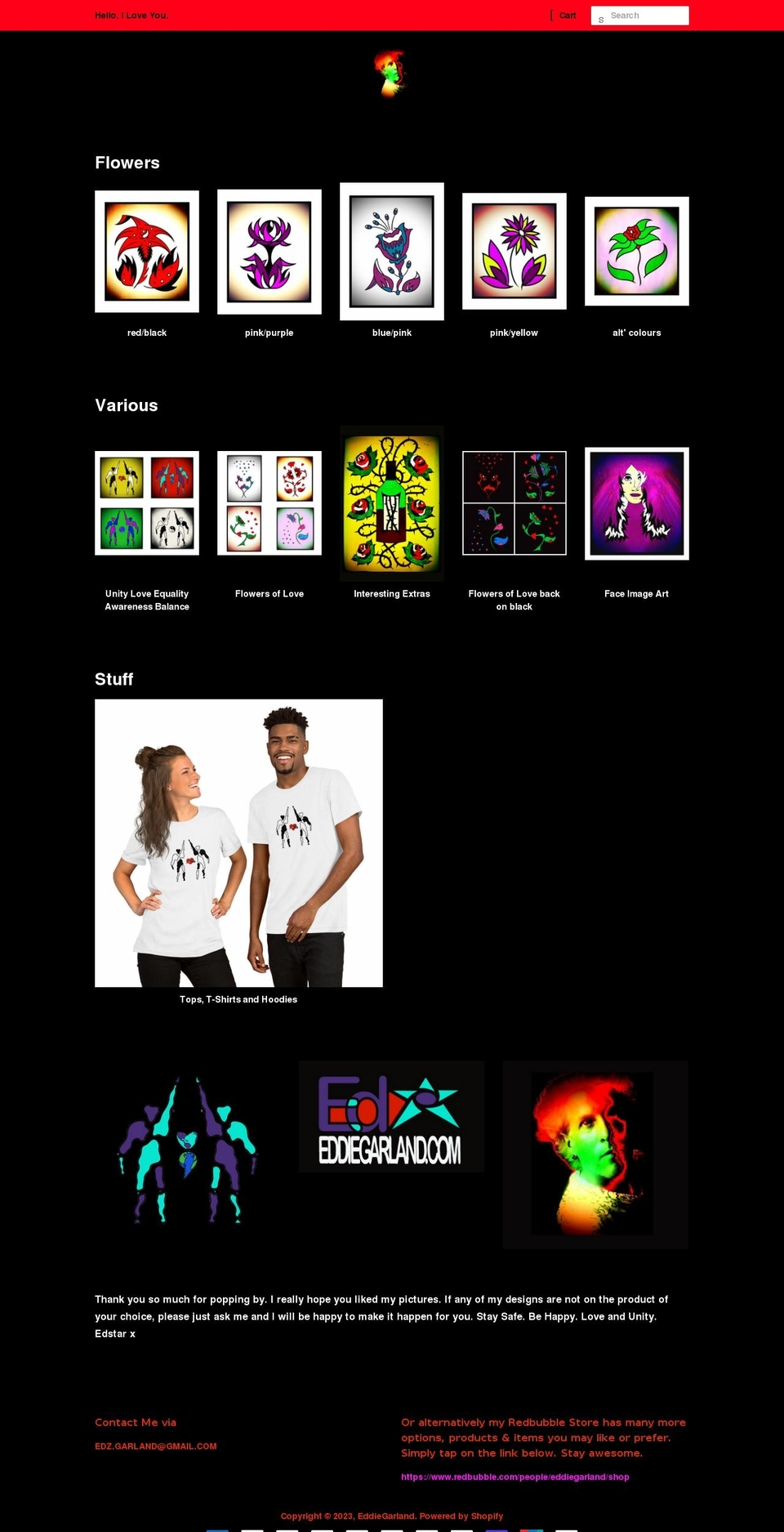 eddiegarland.com shopify website screenshot