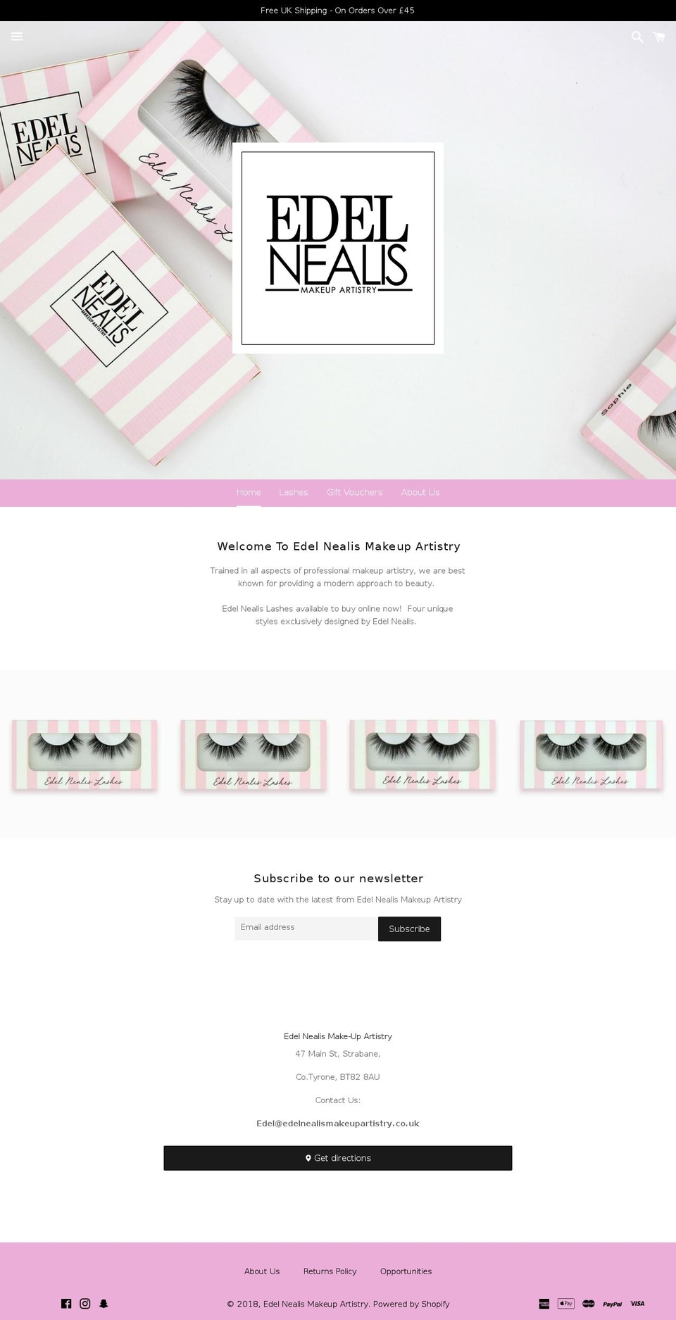 edelnealismakeupartistry.com shopify website screenshot