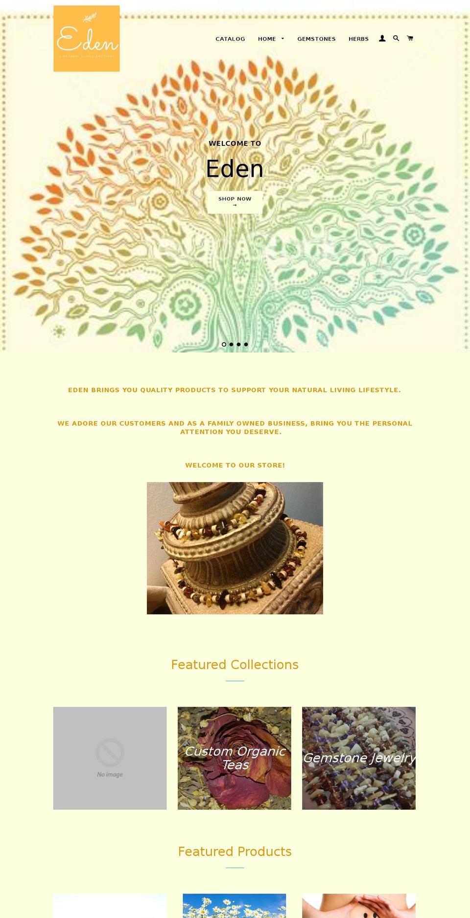 edenanaturallivingboutique.com — Shopify storefront screenshot