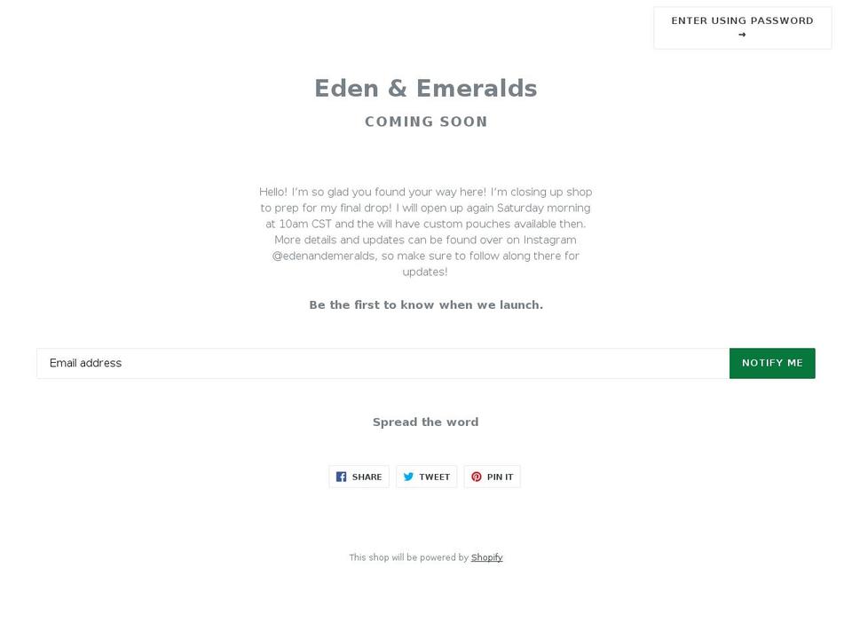 edenandemeralds.com shopify website screenshot