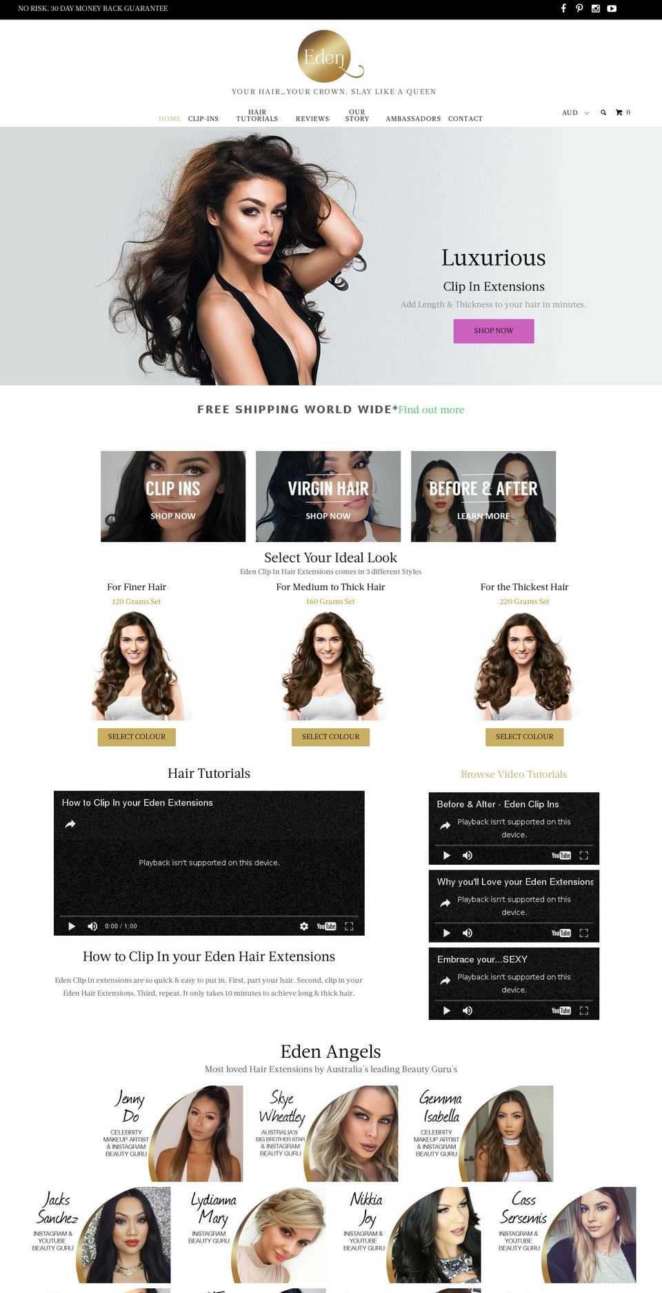 edenhairextensions.com.au shopify website screenshot