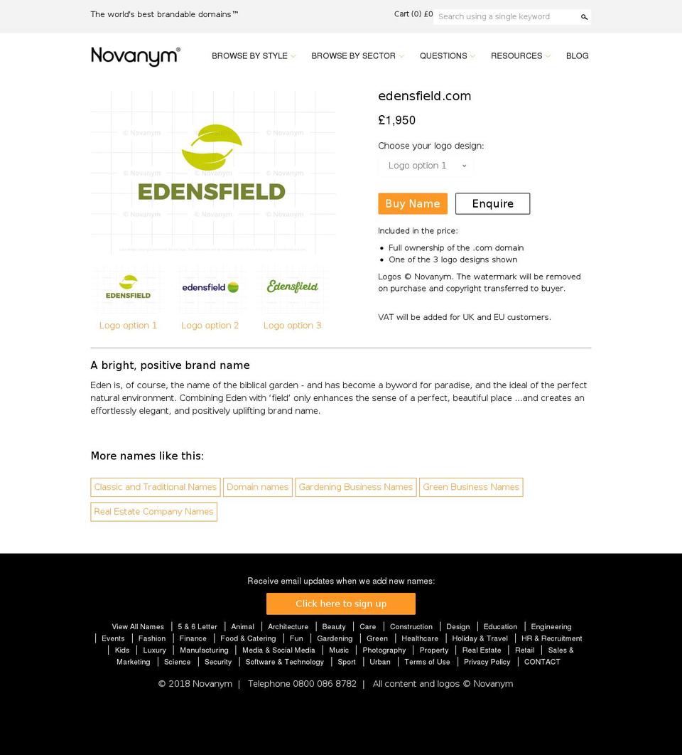 edensfield.com shopify website screenshot
