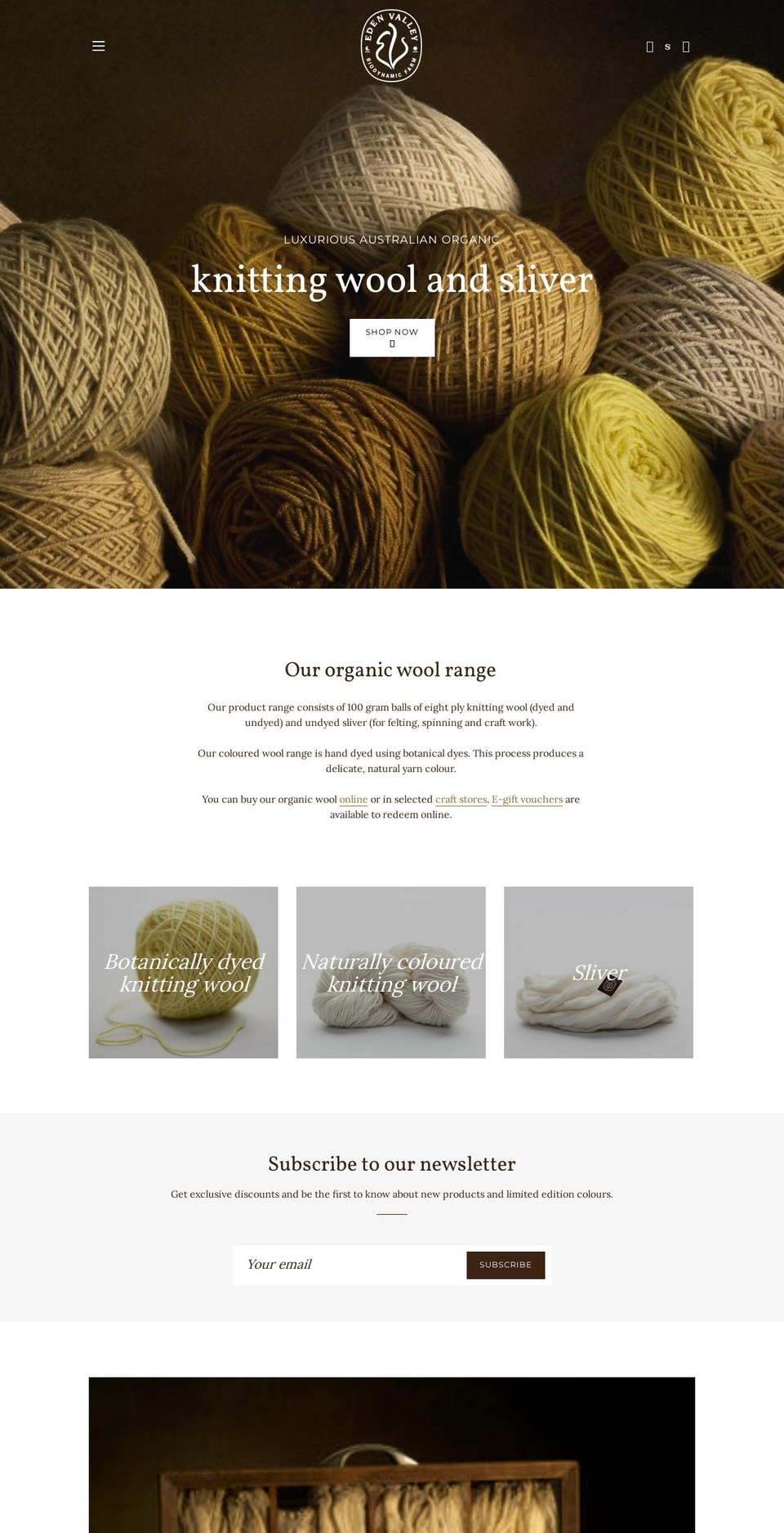 edenvalleybiodynamicwool.com.au shopify website screenshot