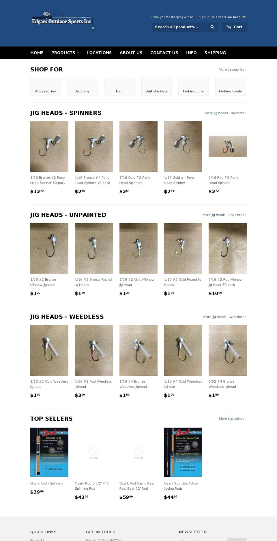 edgarsoutdoorsports.com — Shopify storefront screenshot