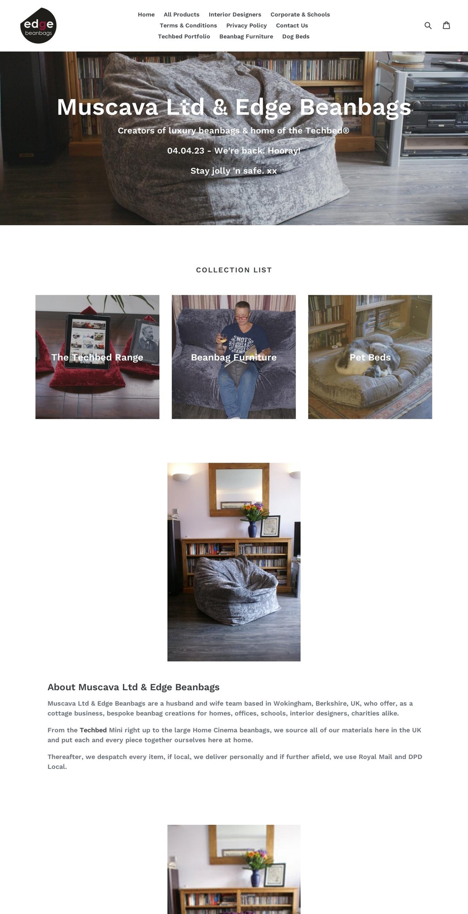 edgebeanbags.com — Shopify storefront screenshot