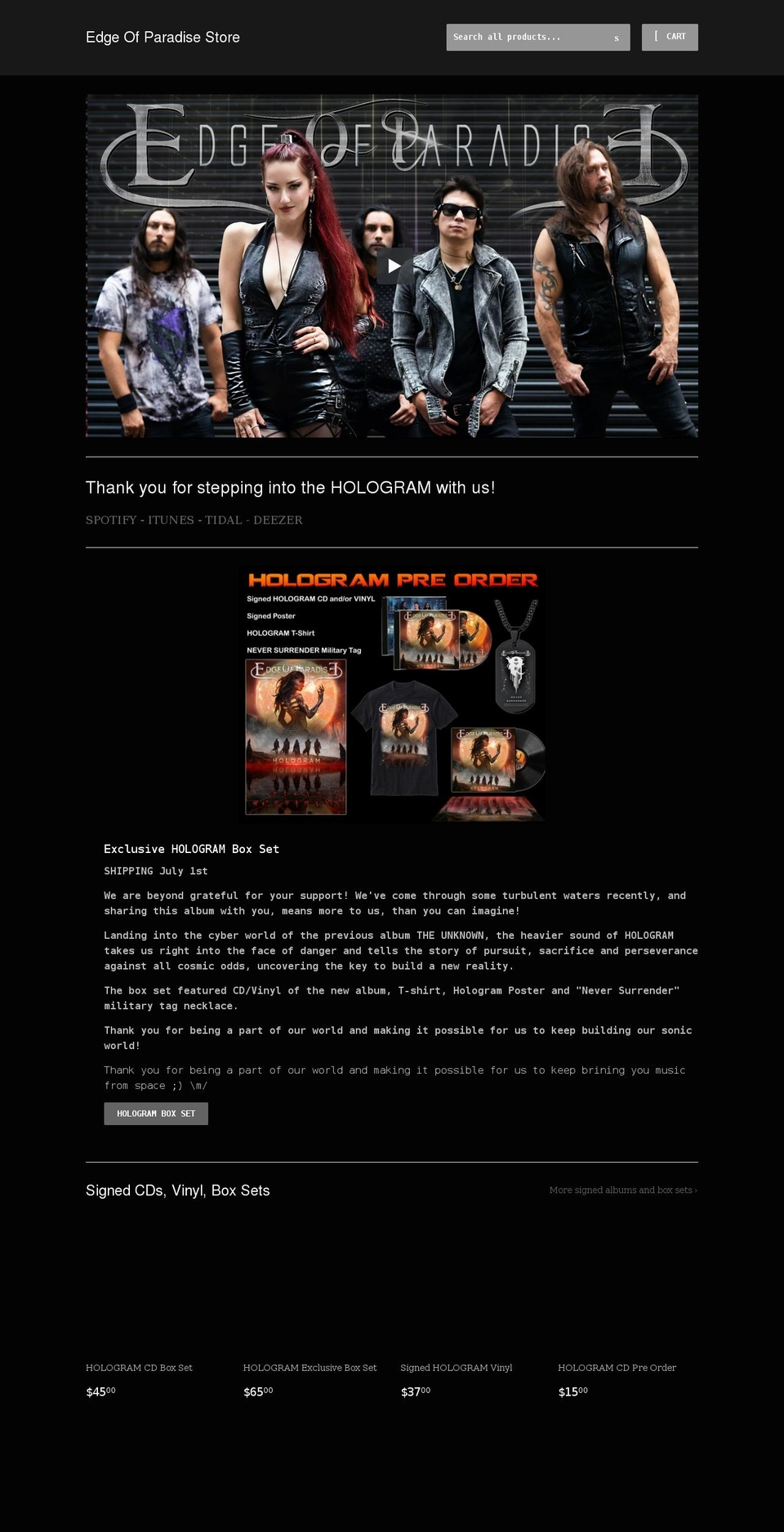 edgeofparadisestore.com shopify website screenshot