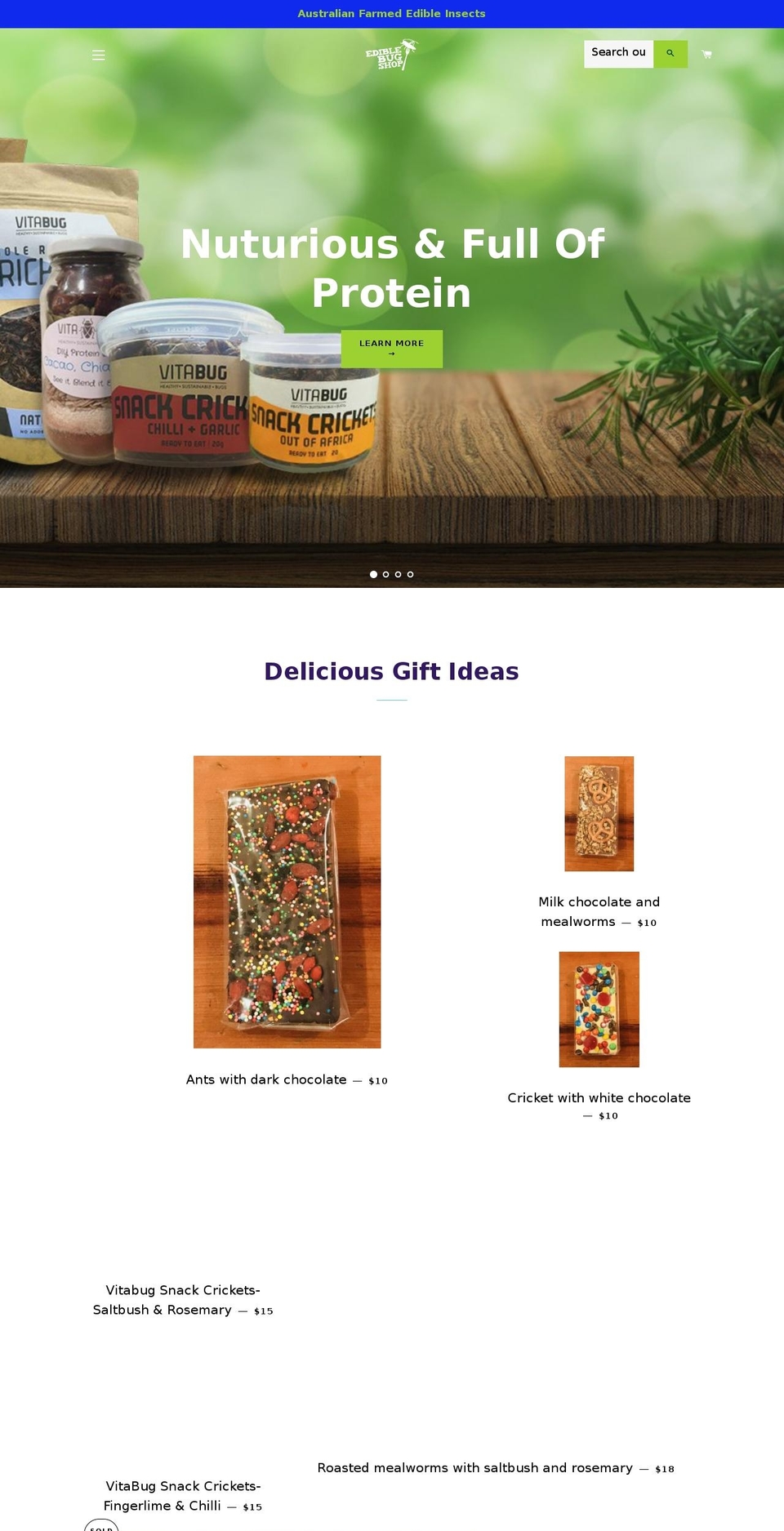 ediblebugshop.com.au shopify website screenshot