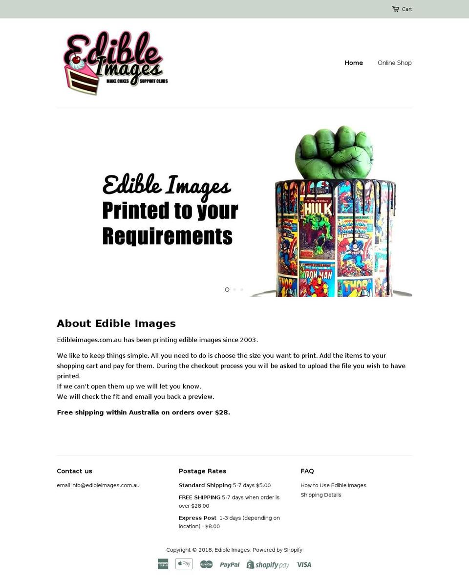 edibleimages.com.au shopify website screenshot