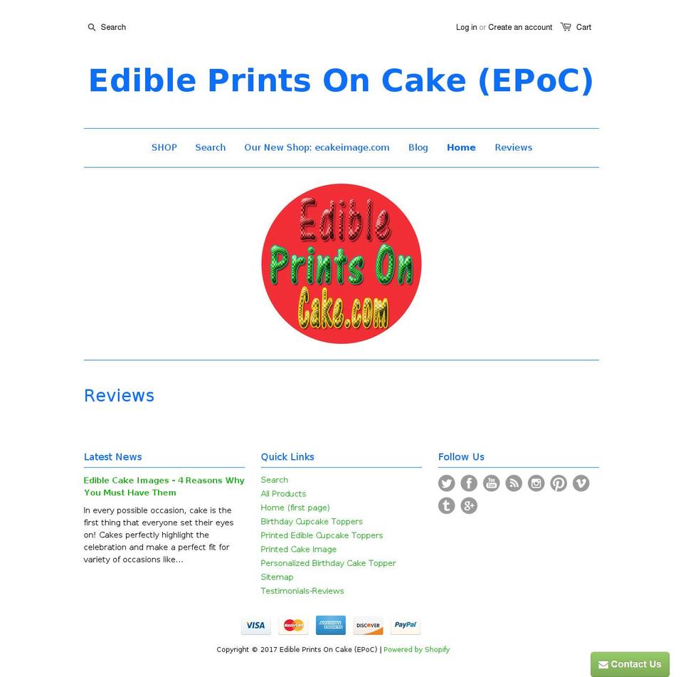 edibleprintsoncake.com shopify website screenshot