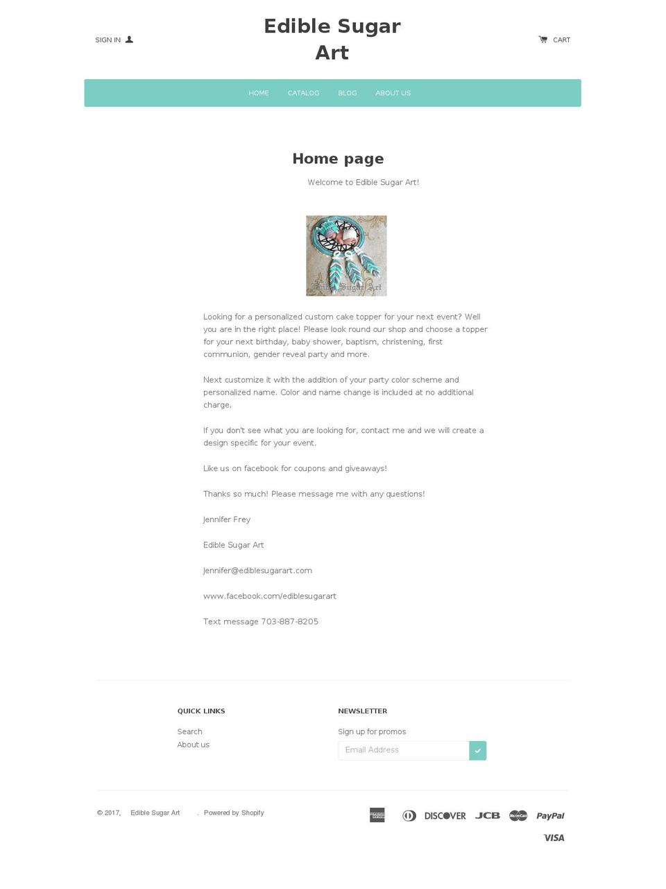 ediblesugarart.com shopify website screenshot